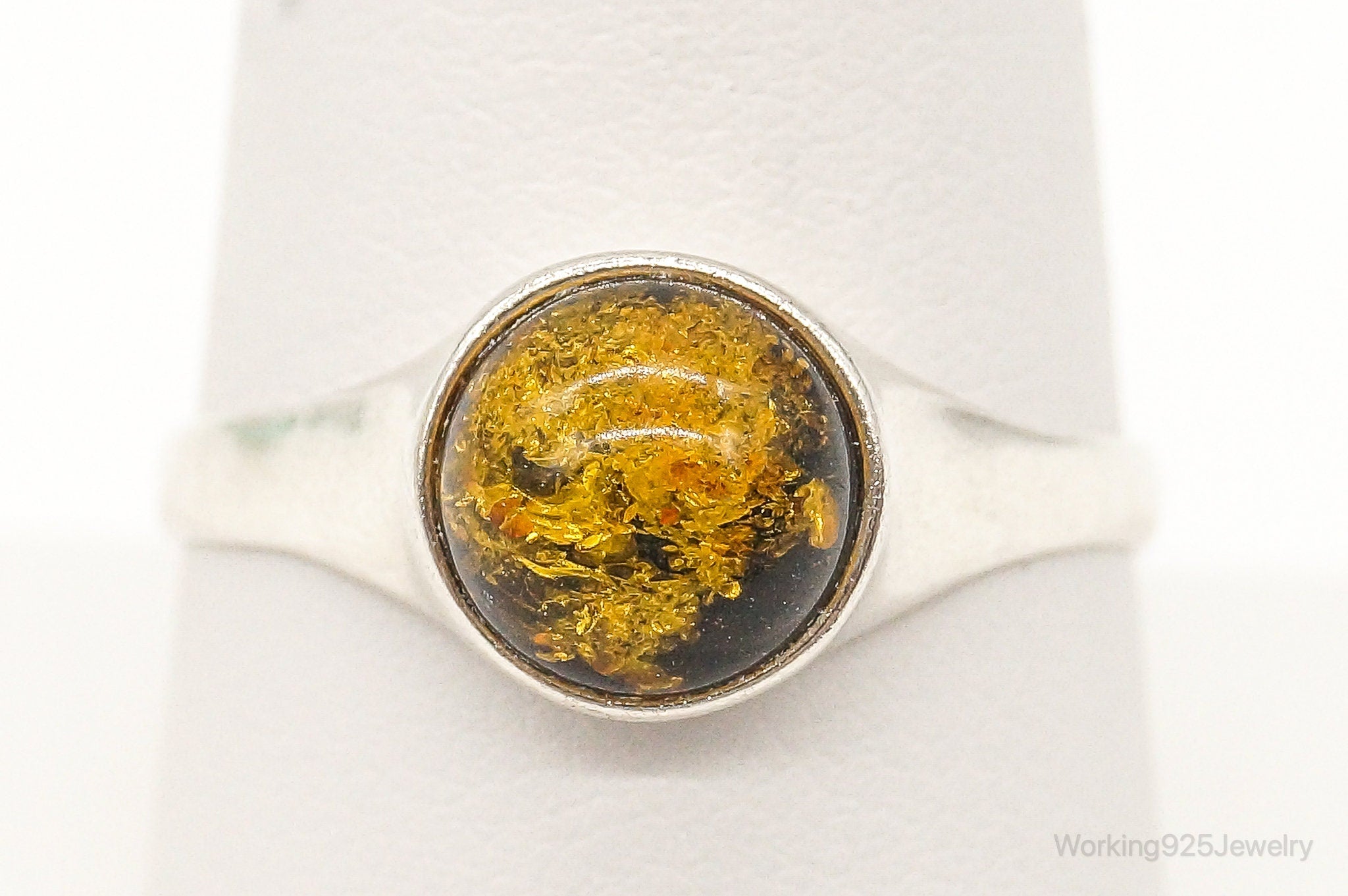 Vintage Amber Modernist Sterling Silver Ring - Size 8.5