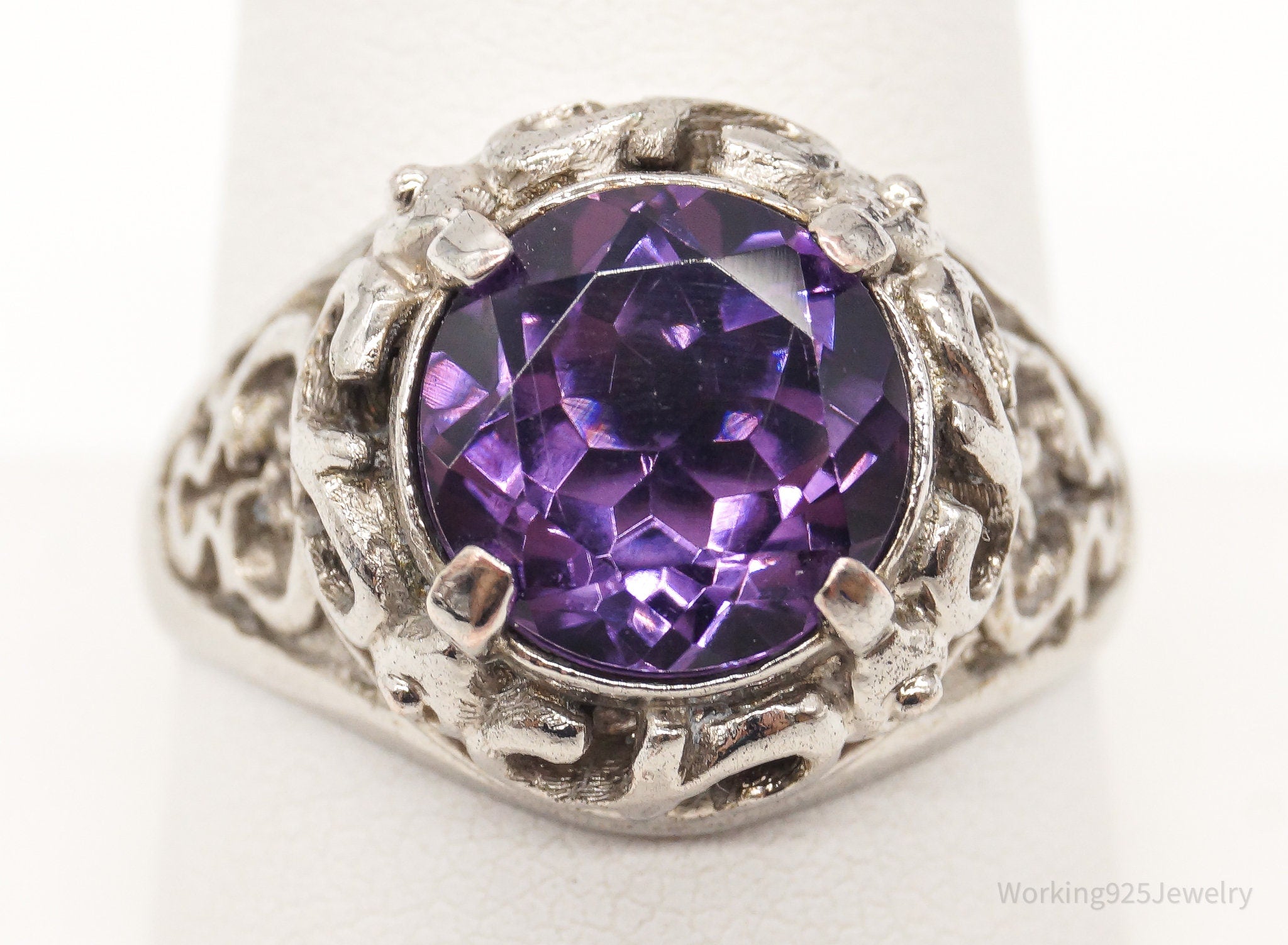 Vintage Amethyst Sterling Silver Plated Ring - Size 10