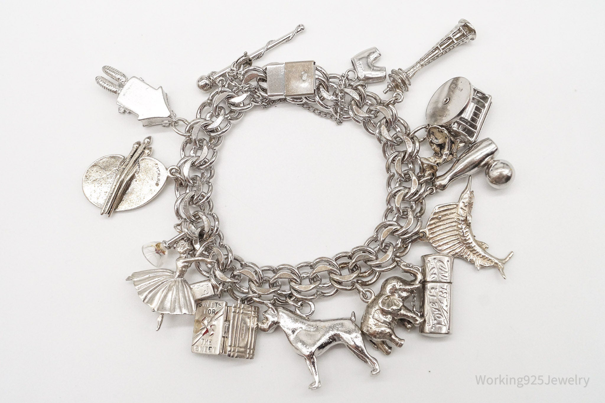 Antique Vintage Charms Sterling Silver Charm Bracelet