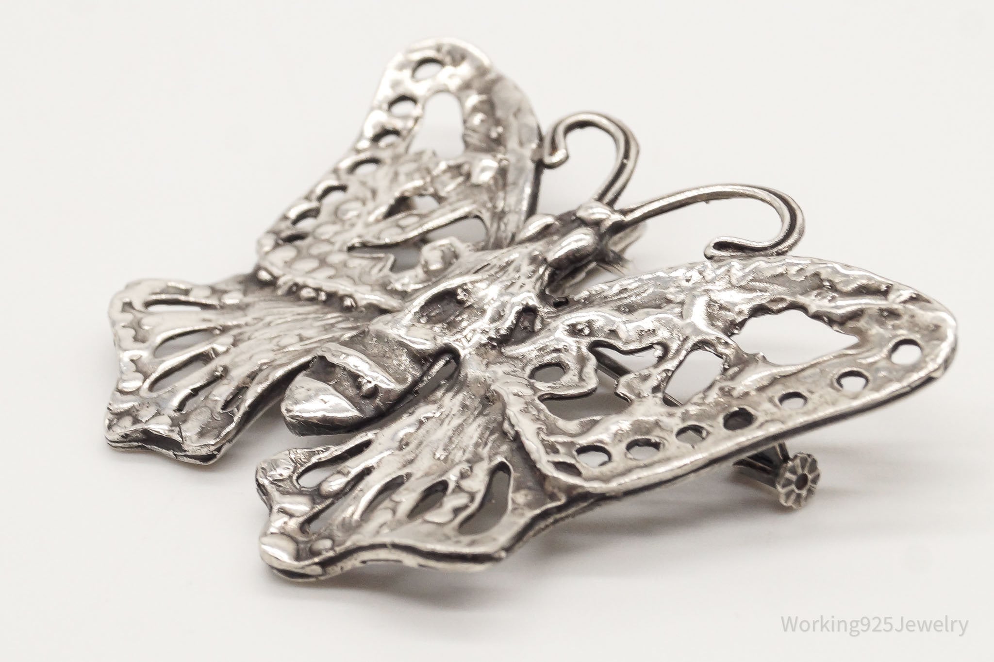 Large Antique Filigree Butterfly Silver Brooch Pin Pendant