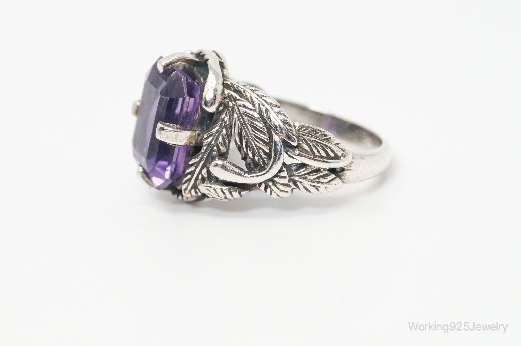 Vintage Amethyst Sterling Silver Statement Ring Sz 7.75