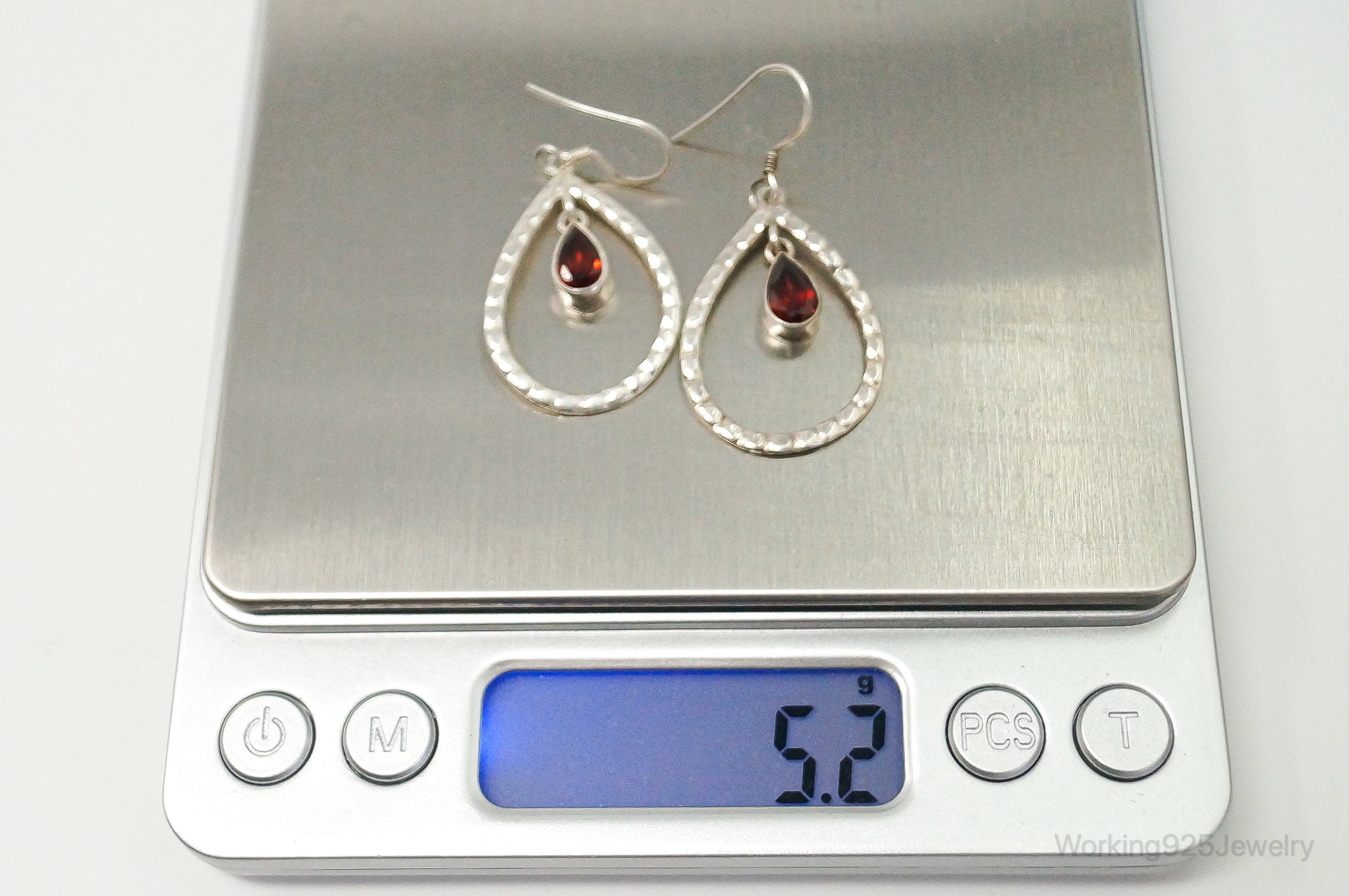 Garnet Bali Inspired Tear Drop Sterling Silver Earrings