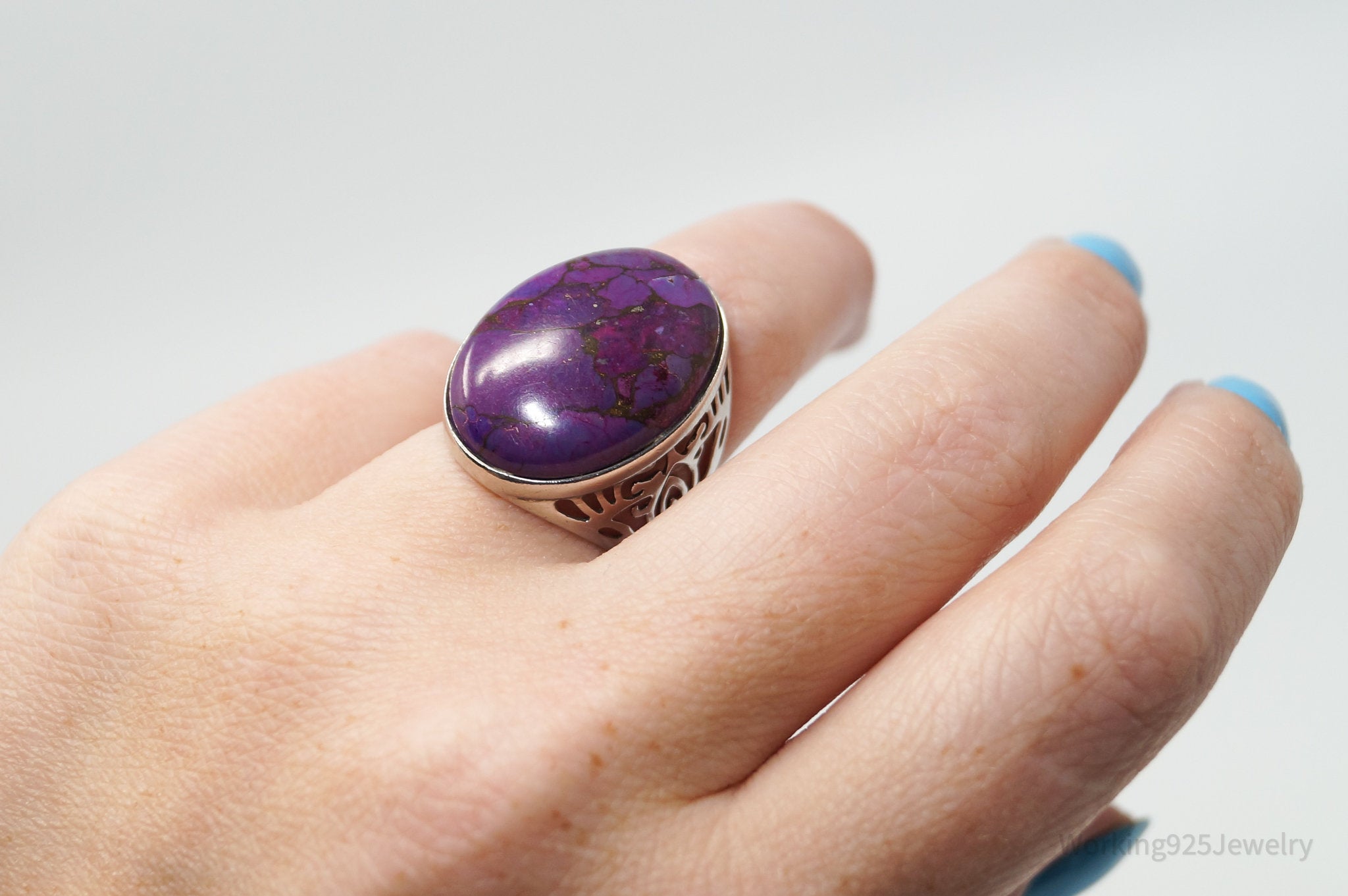 Large Vintage Designer Purple Mojave Turquoise Sterling Silver Ring - Size 7.25