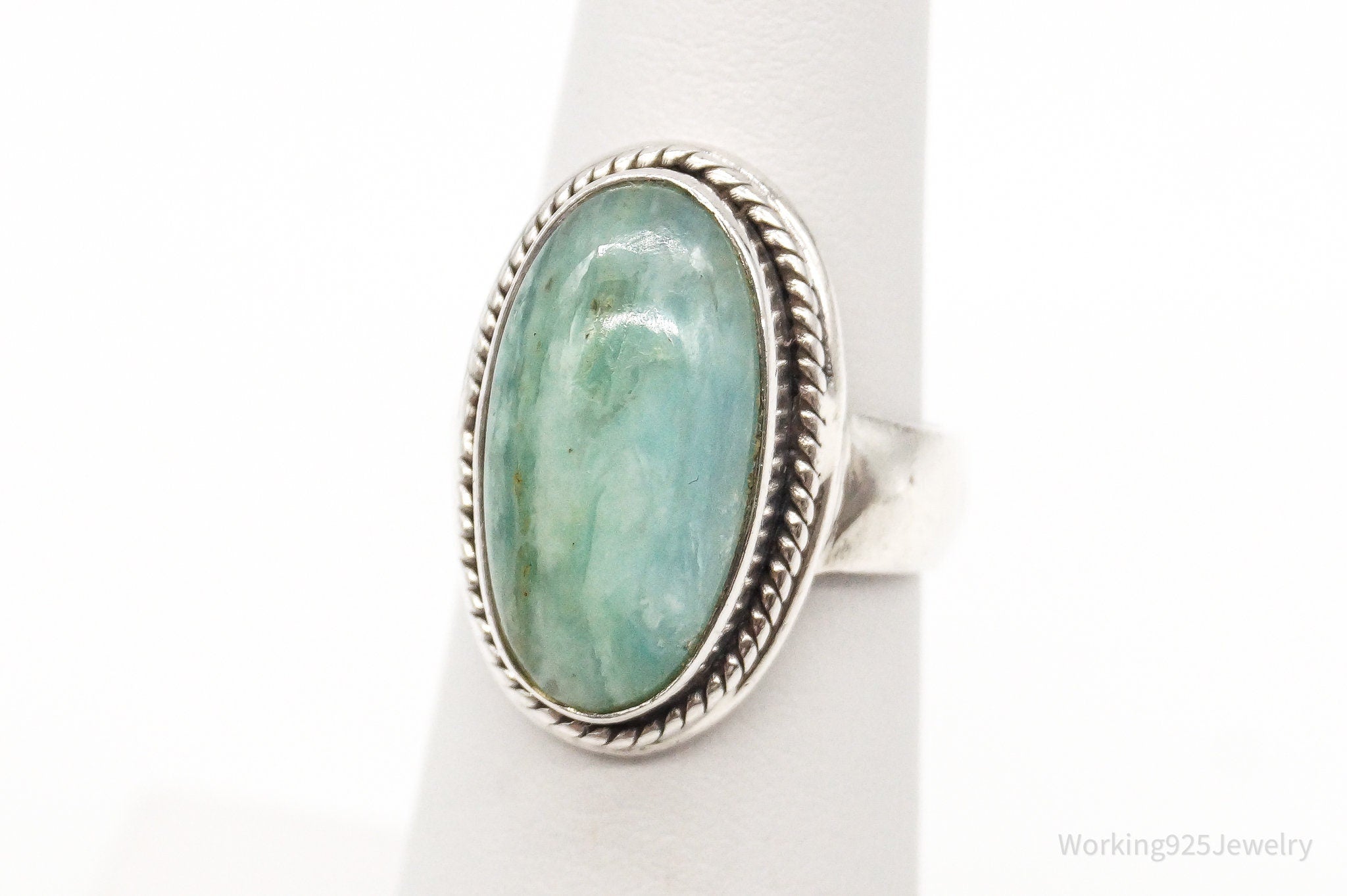 Vintage Blue Green Gemstone Modernist Sterling Silver Ring - Size 5.75