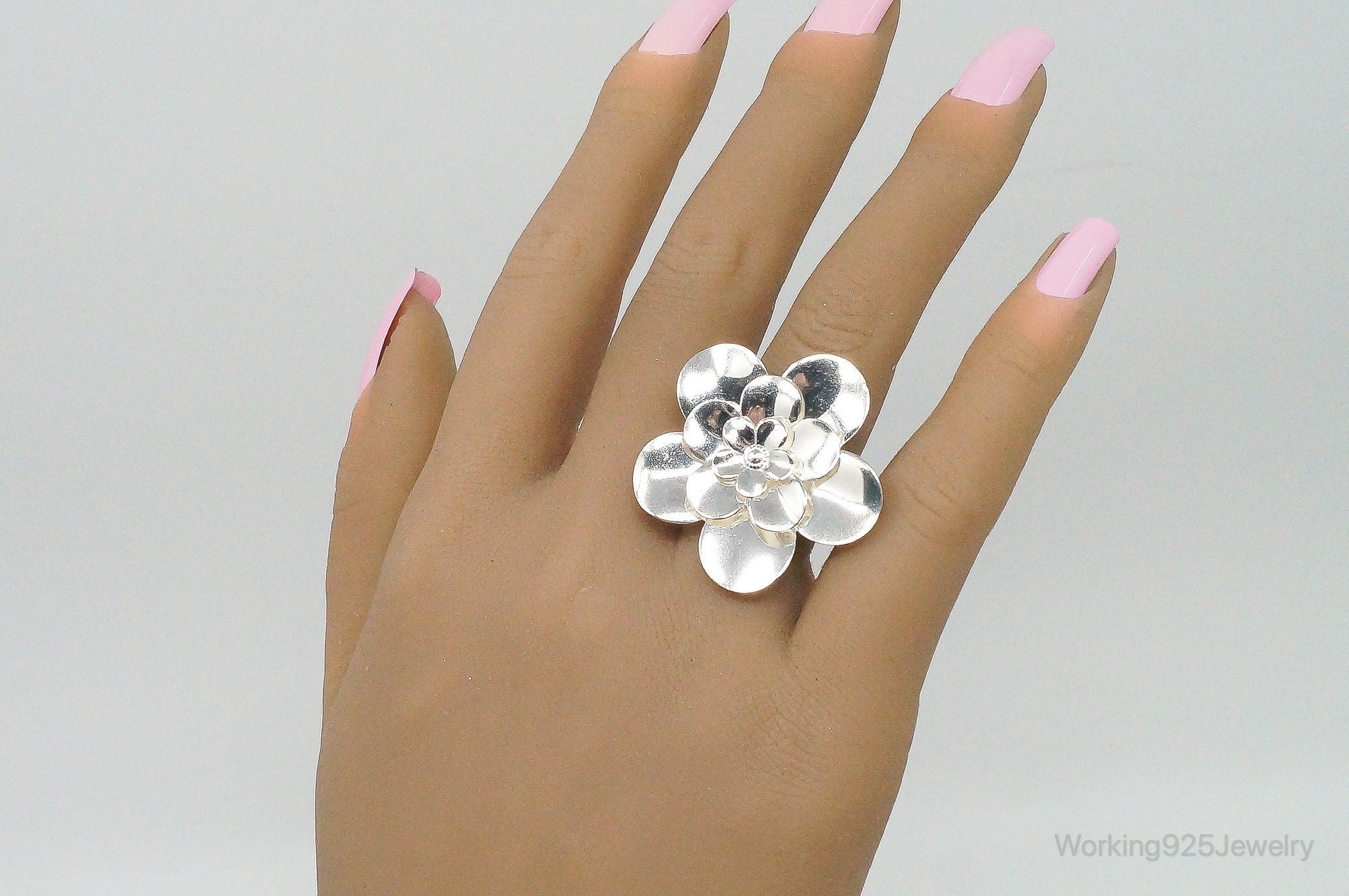 Vintage Italian Designer Paola Valentini Flower Sterling Silver Ring - Size 6