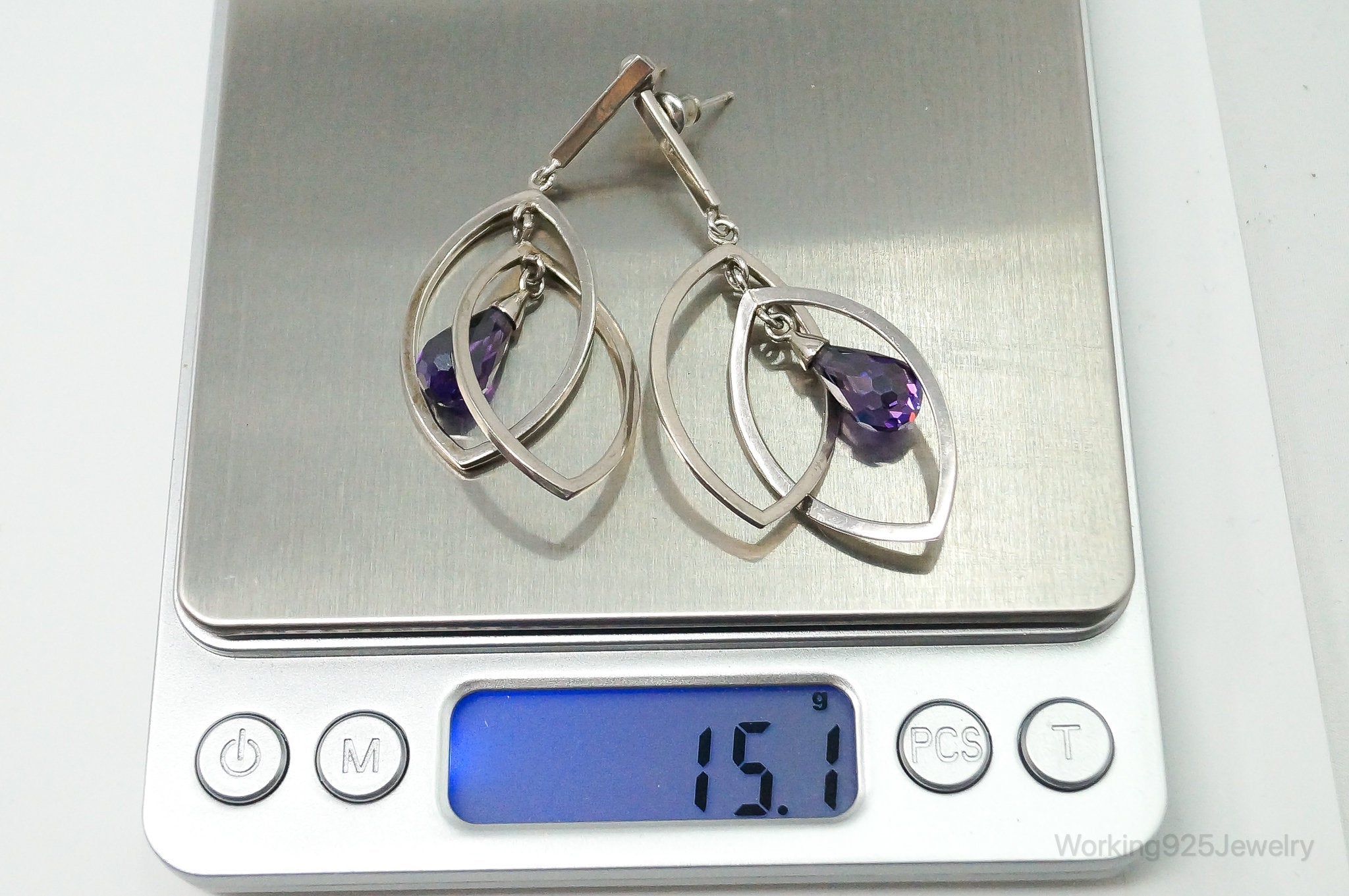 Vintage Amethyst Dangle Sterling Silver Earrings