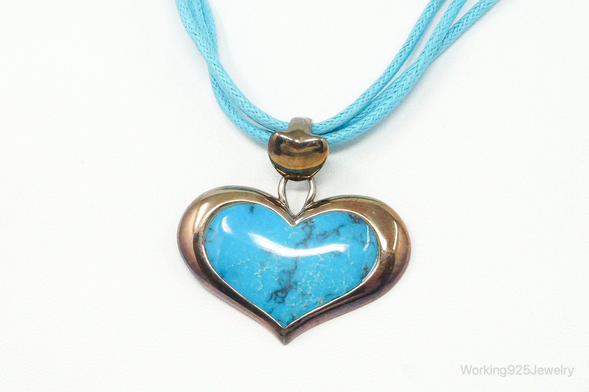 Designer SX Turquoise Heart Sterling Silver Cord Necklace