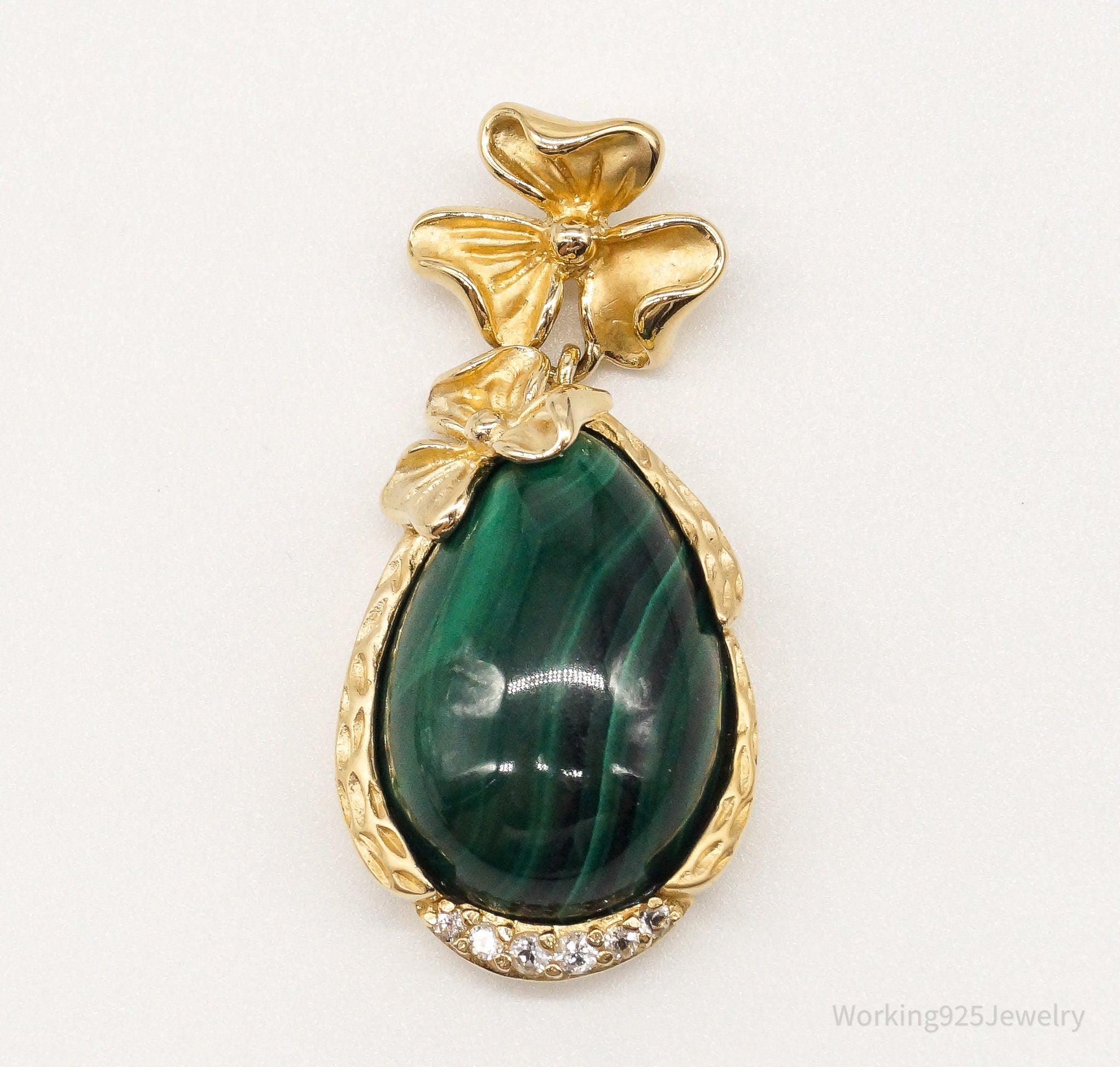 Designer Ross Simons Malachite Cubic Zirconia Gold Over Sterling Silver Pendant