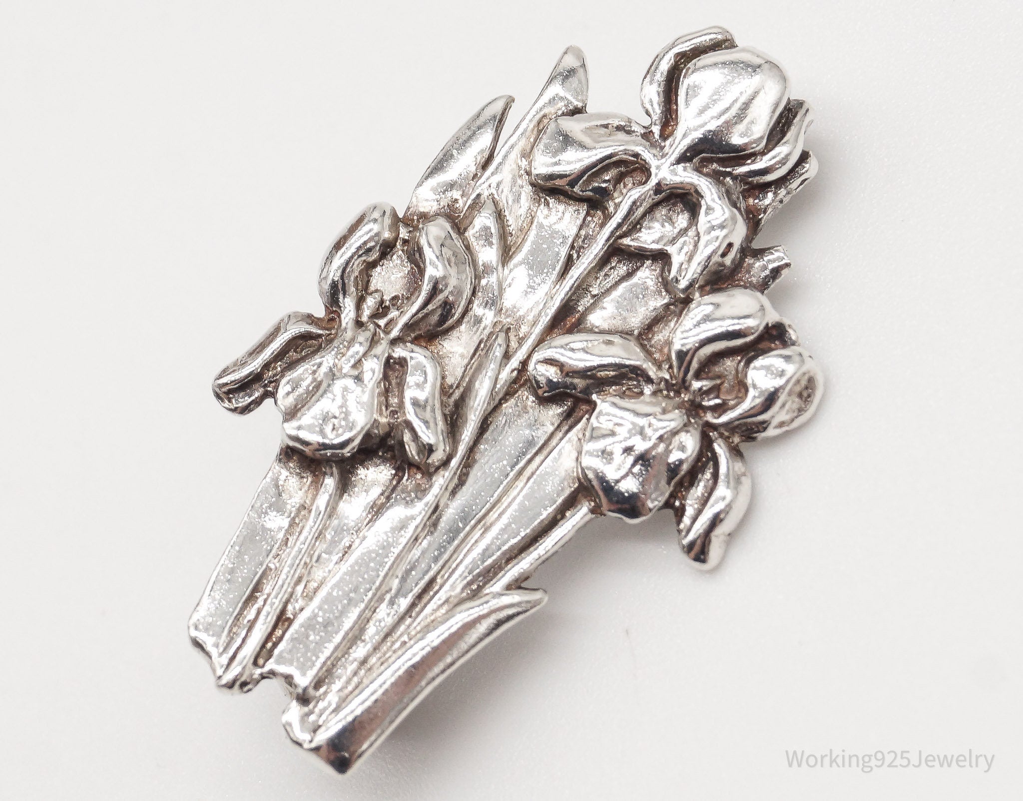 Antique Floral Sterling Silver Brooch Pin