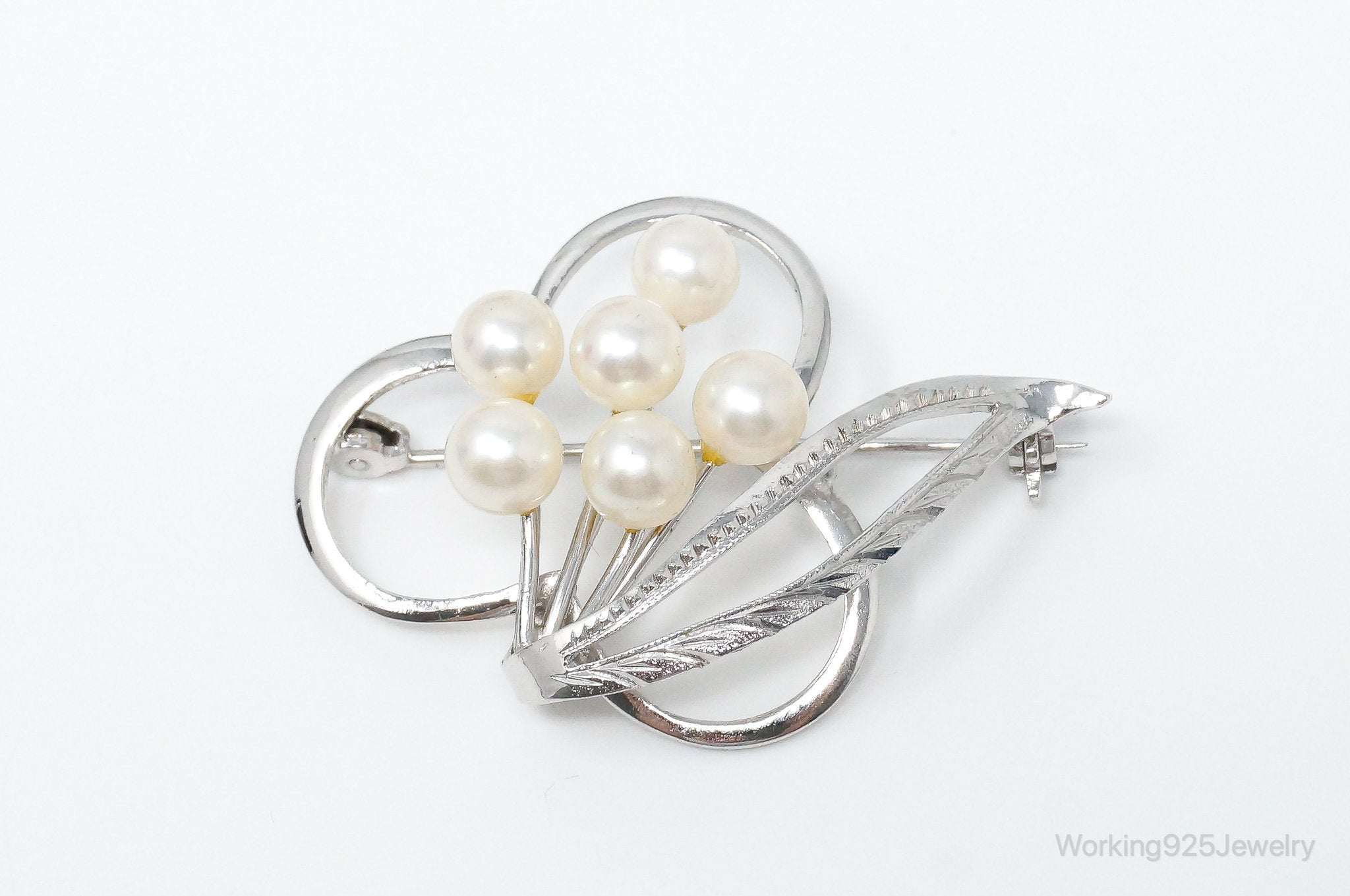 Antique Pearl Sterling Silver Brooch Pin