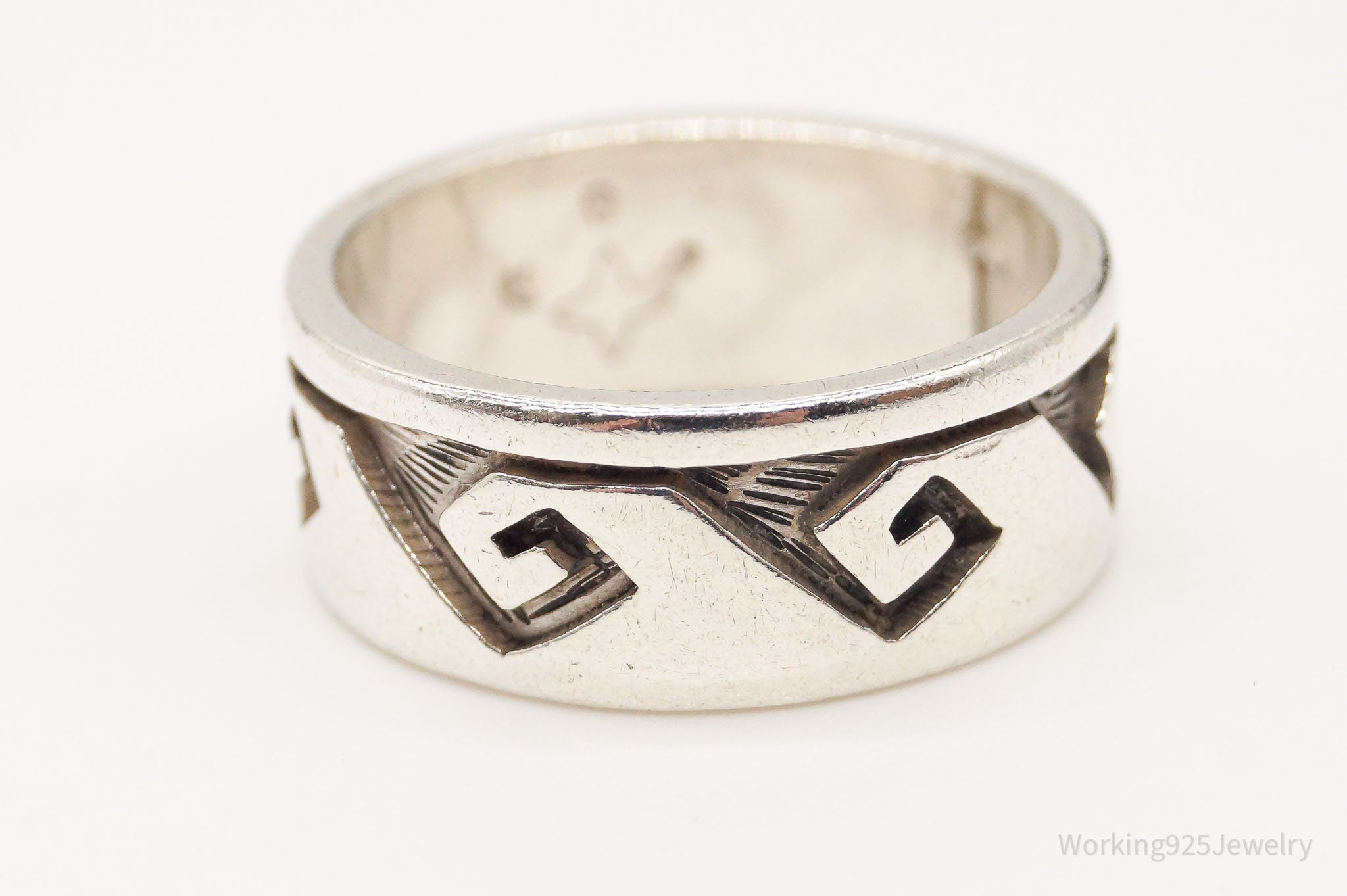 Vintage Hopi Native American Waves Sterling Silver Band Ring - SZ 7.25