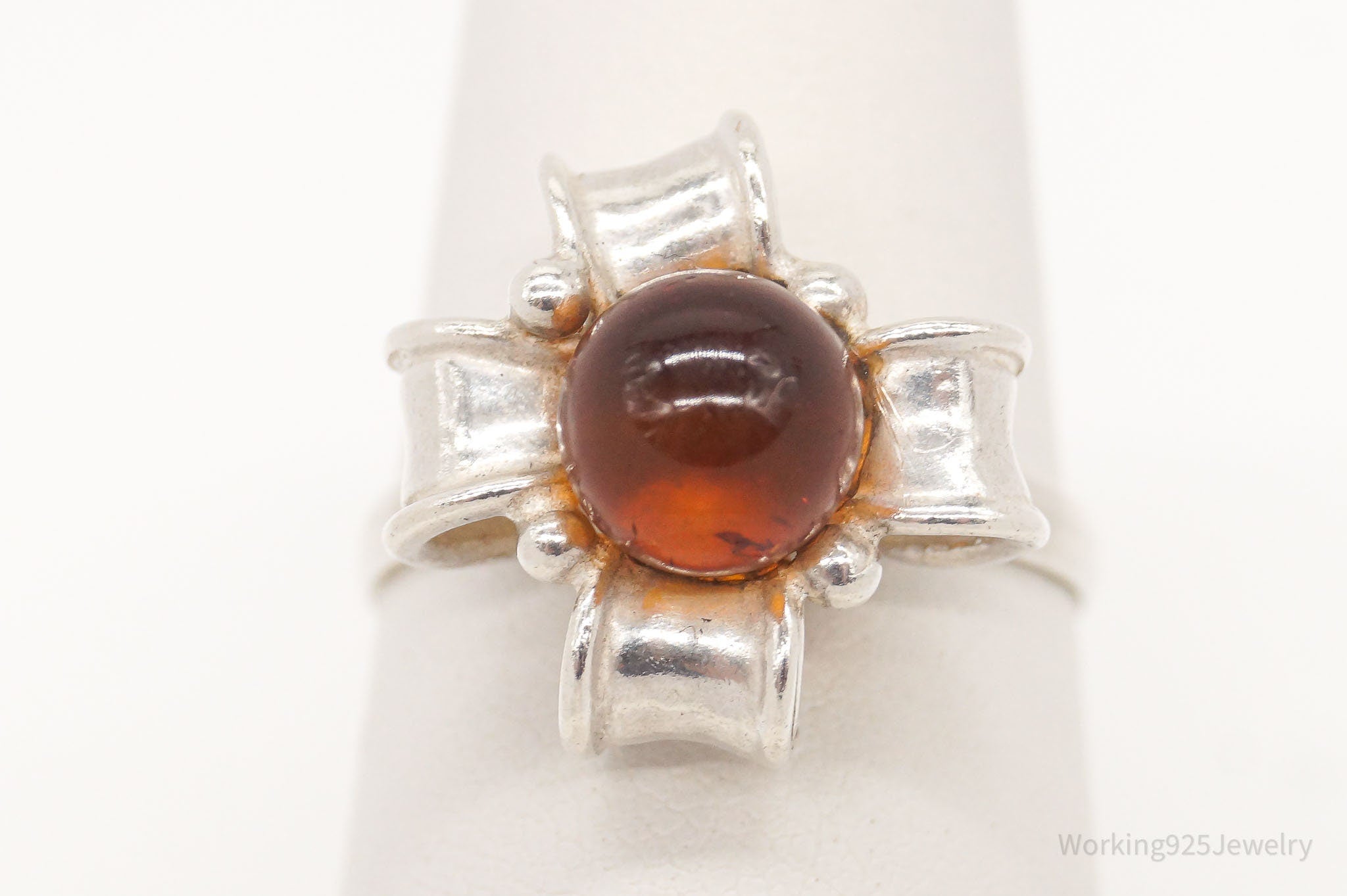 Vintage Baltic Amber Sterling Silver Ring - Size 6.75