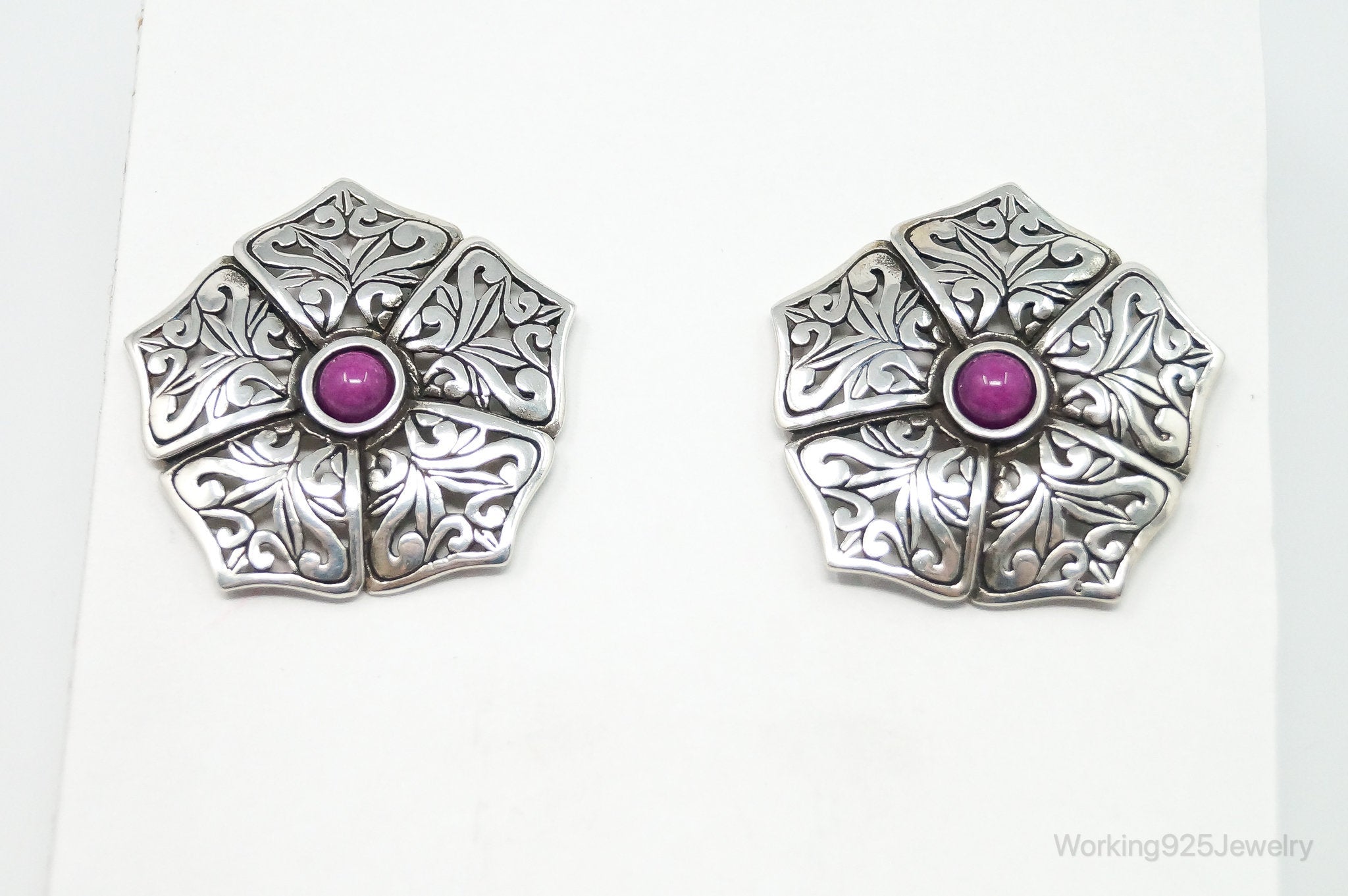 Designer Jerlaine Art Nouveau Style Sugilite Sterling Silver Earrings