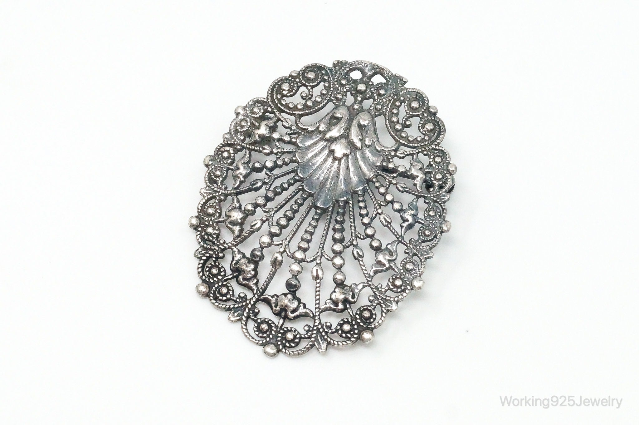 Antique Art Nouveau Floral Motif Sterling Silver Brooch Pin