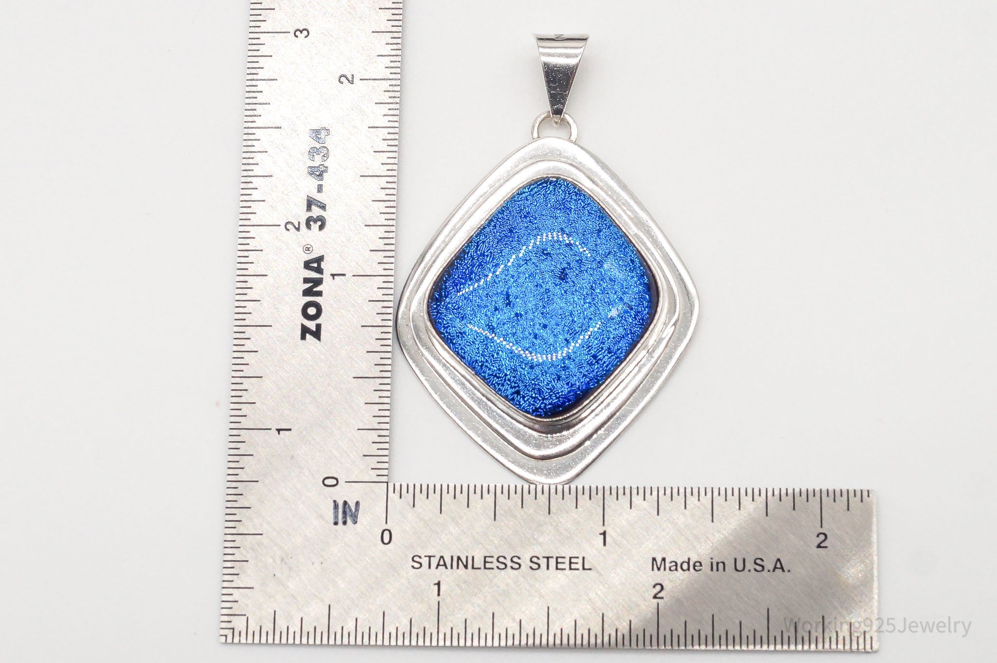 Large Vintage Mexico Dichroic Glass Sterling Silver Necklace Pendant