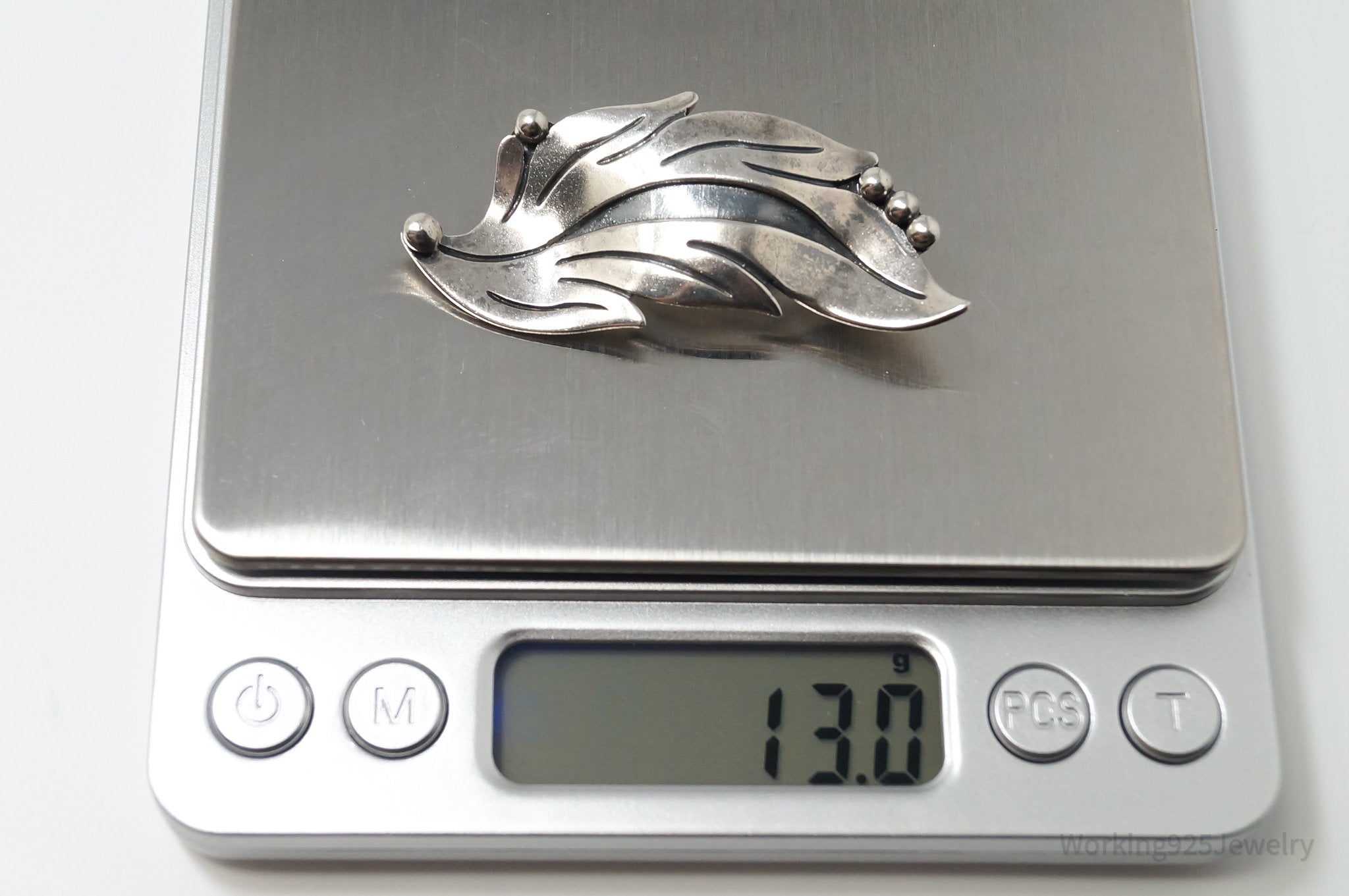 Large Vintage Tasco Designer Maricela Floral Leaf Sterling Silver Brooch Pin