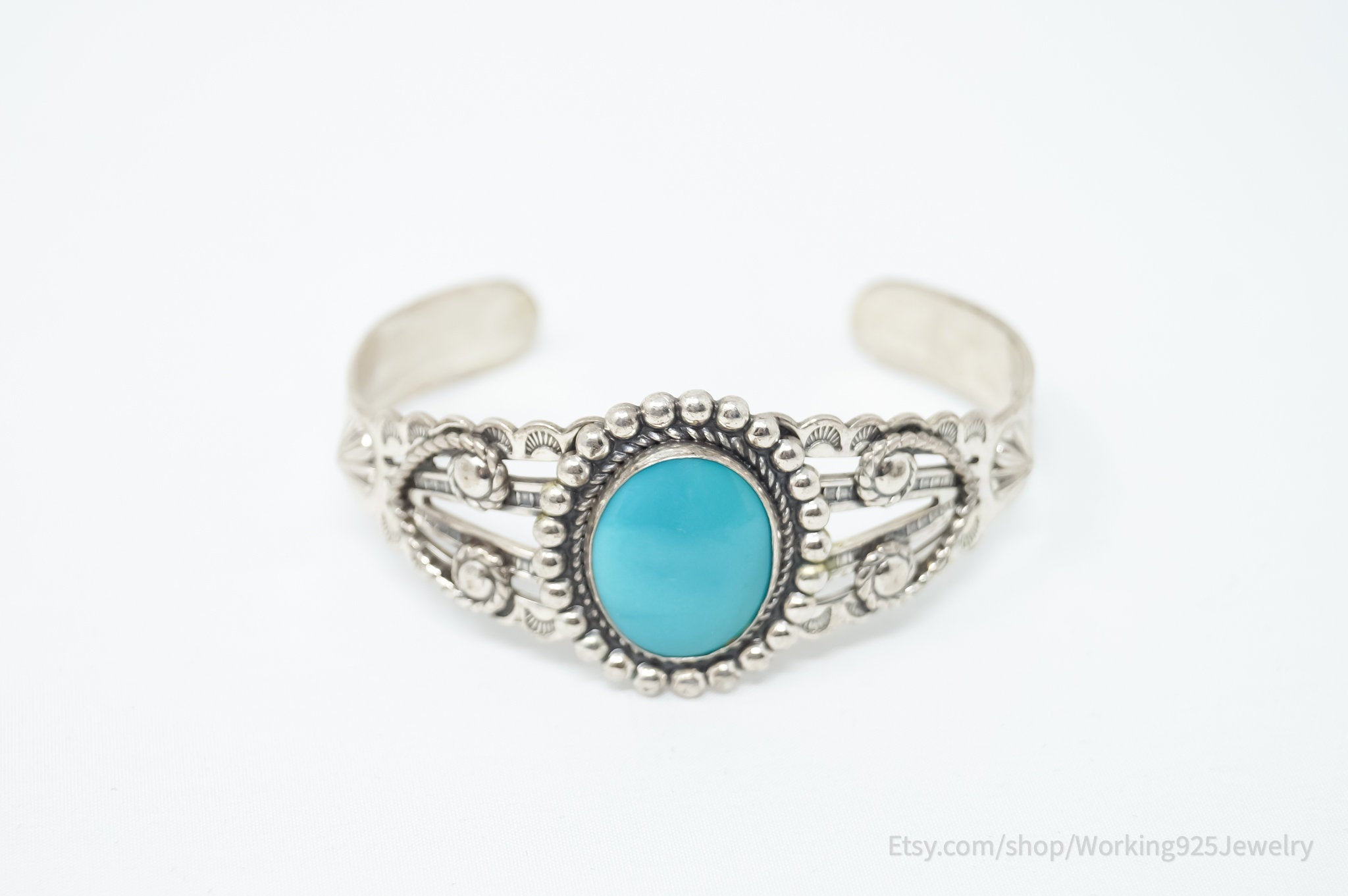 Southwest Designer Bell Trading Post Turquoise Sterling Silver Cuff Bracelet