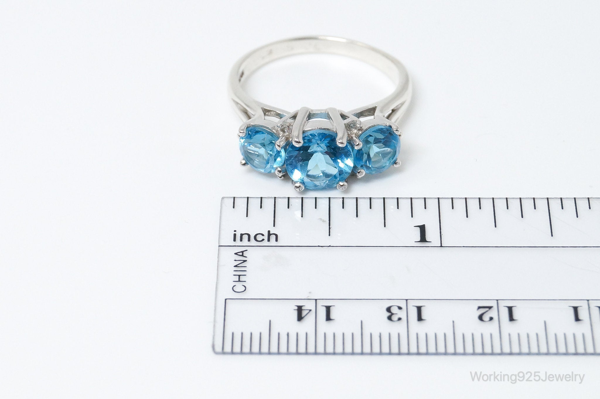 Vintage Art Deco Blue Topaz Cubic Zirconia Sterling Silver Ring Size 9.75