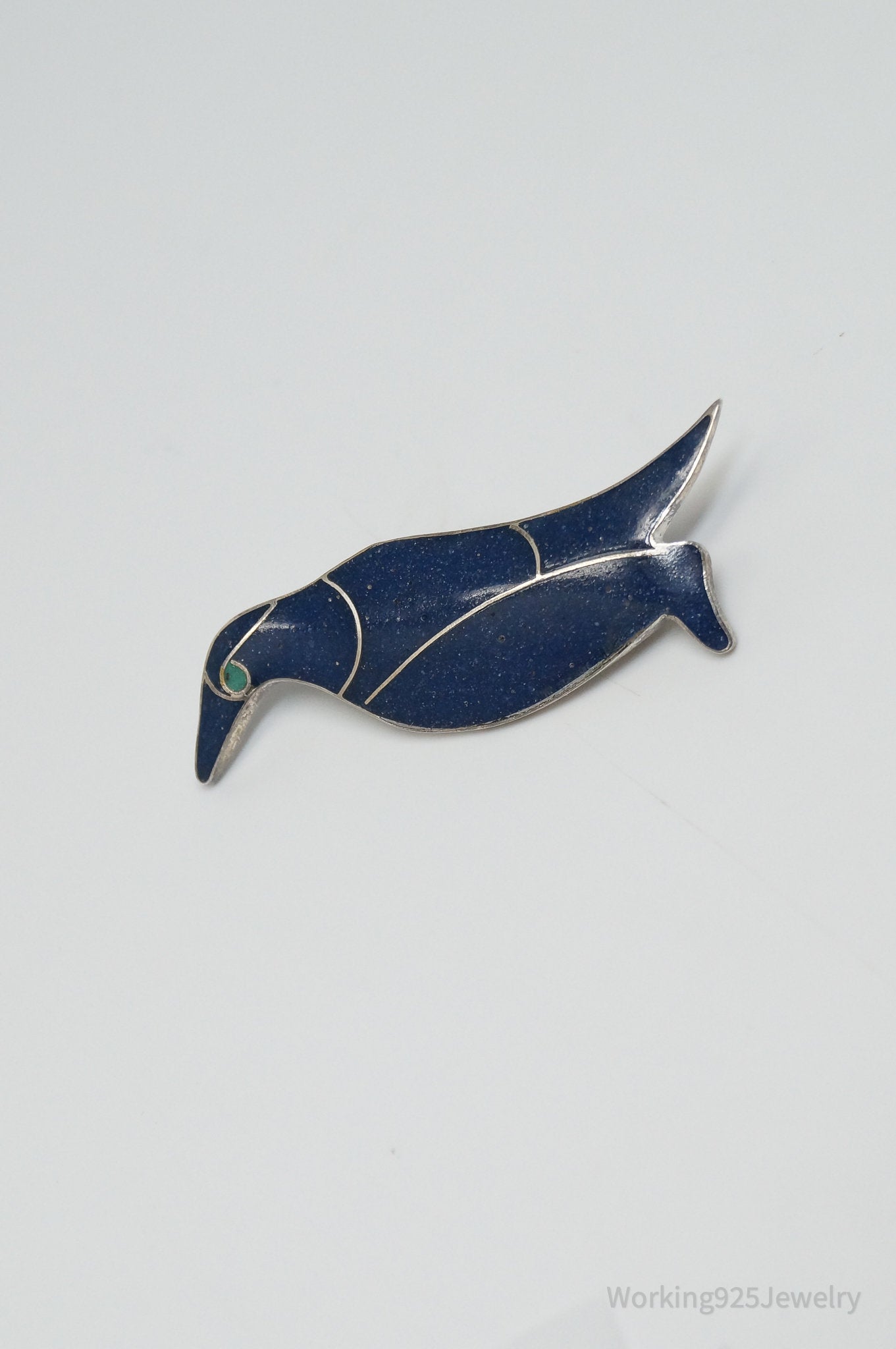 Vintage Blue Lapis Lazuli Penguin Sterling Silver Brooch Pin