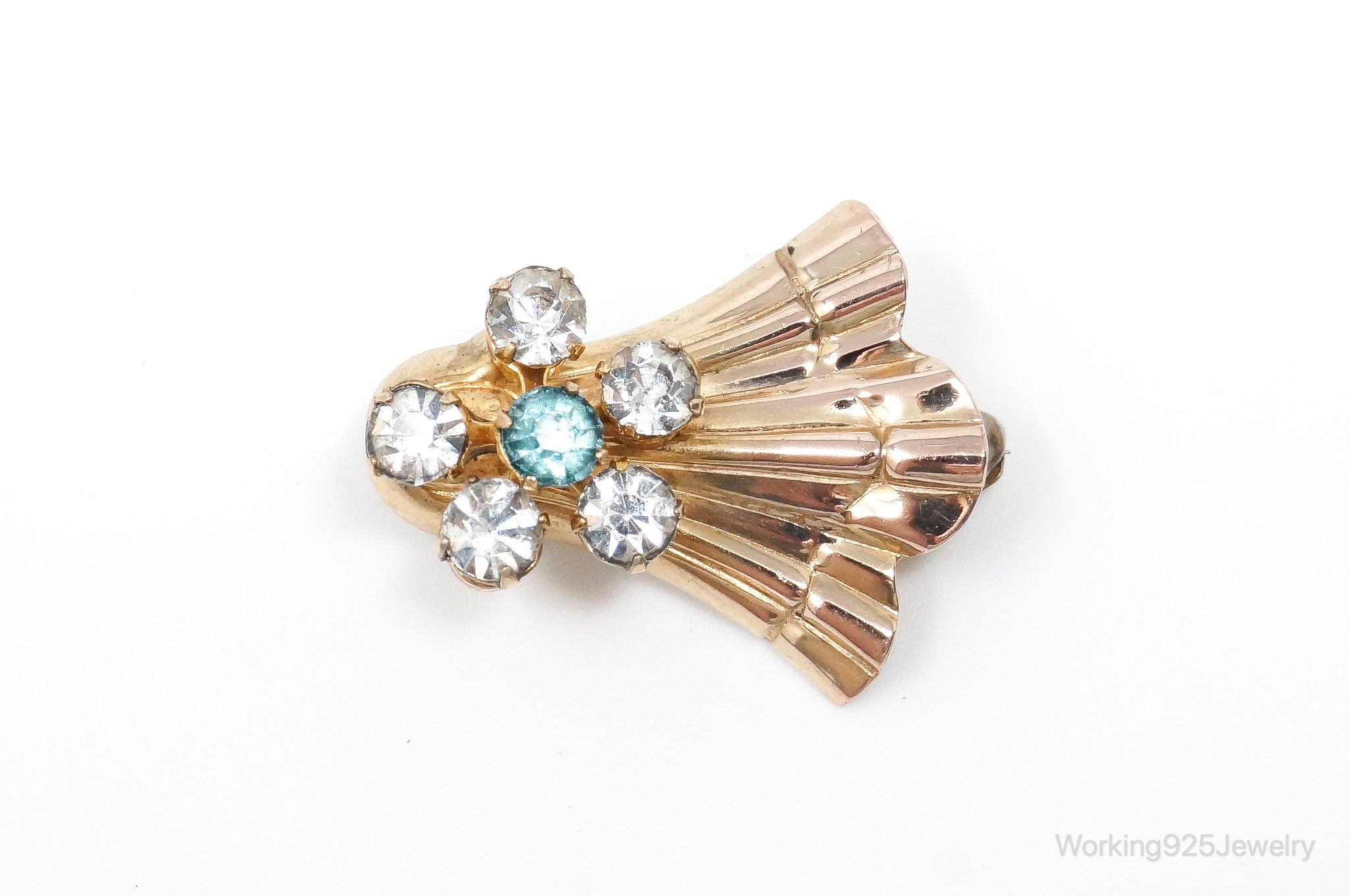 Vintage Designer VAN DELL 12K GF Rhinestones Brooch Pin