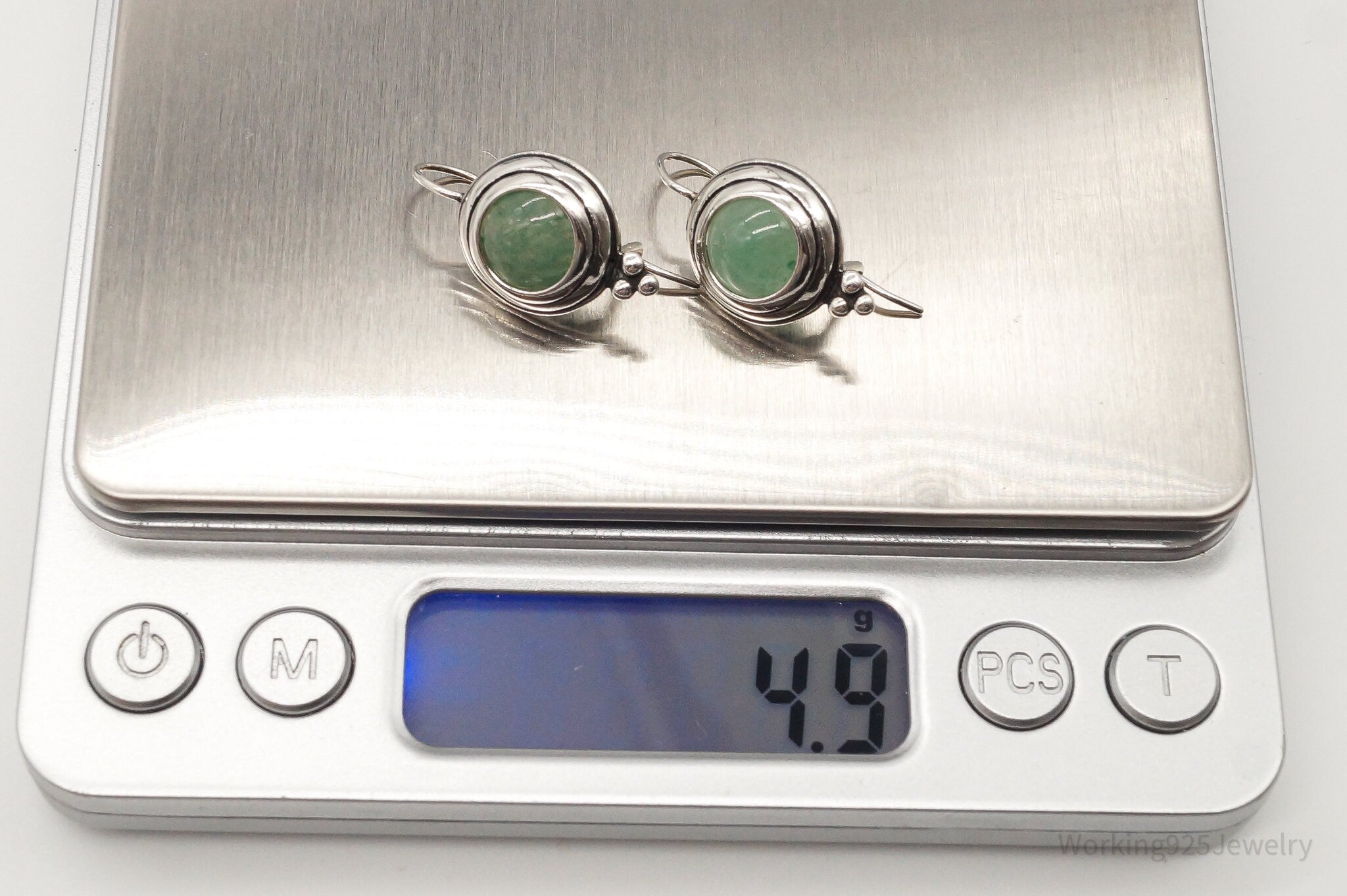 Vintage Designer Green Aventurine Sterling Silver Earrings