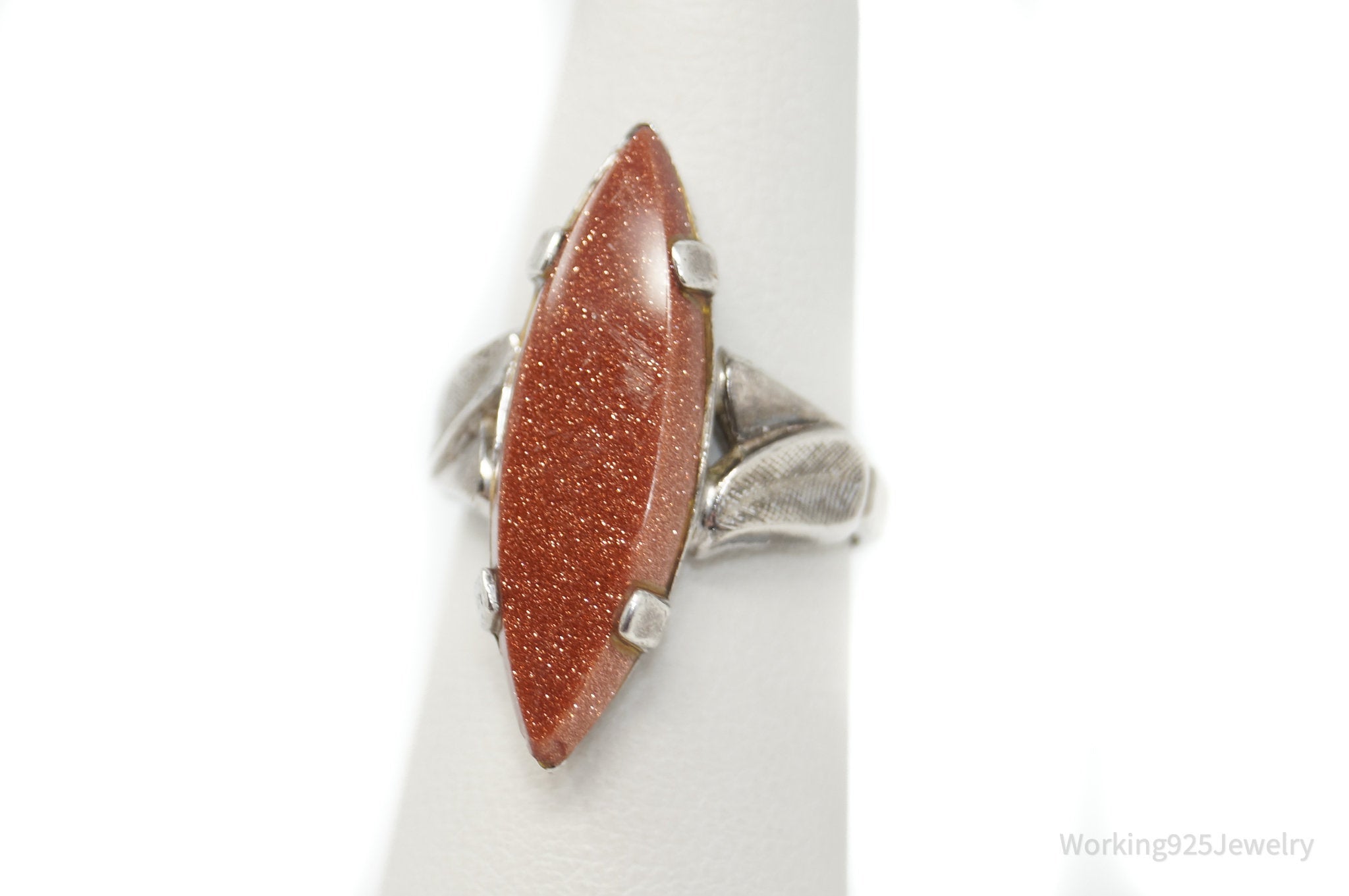 Antique Designer Goldstone Sterling Silver Ring Size 6