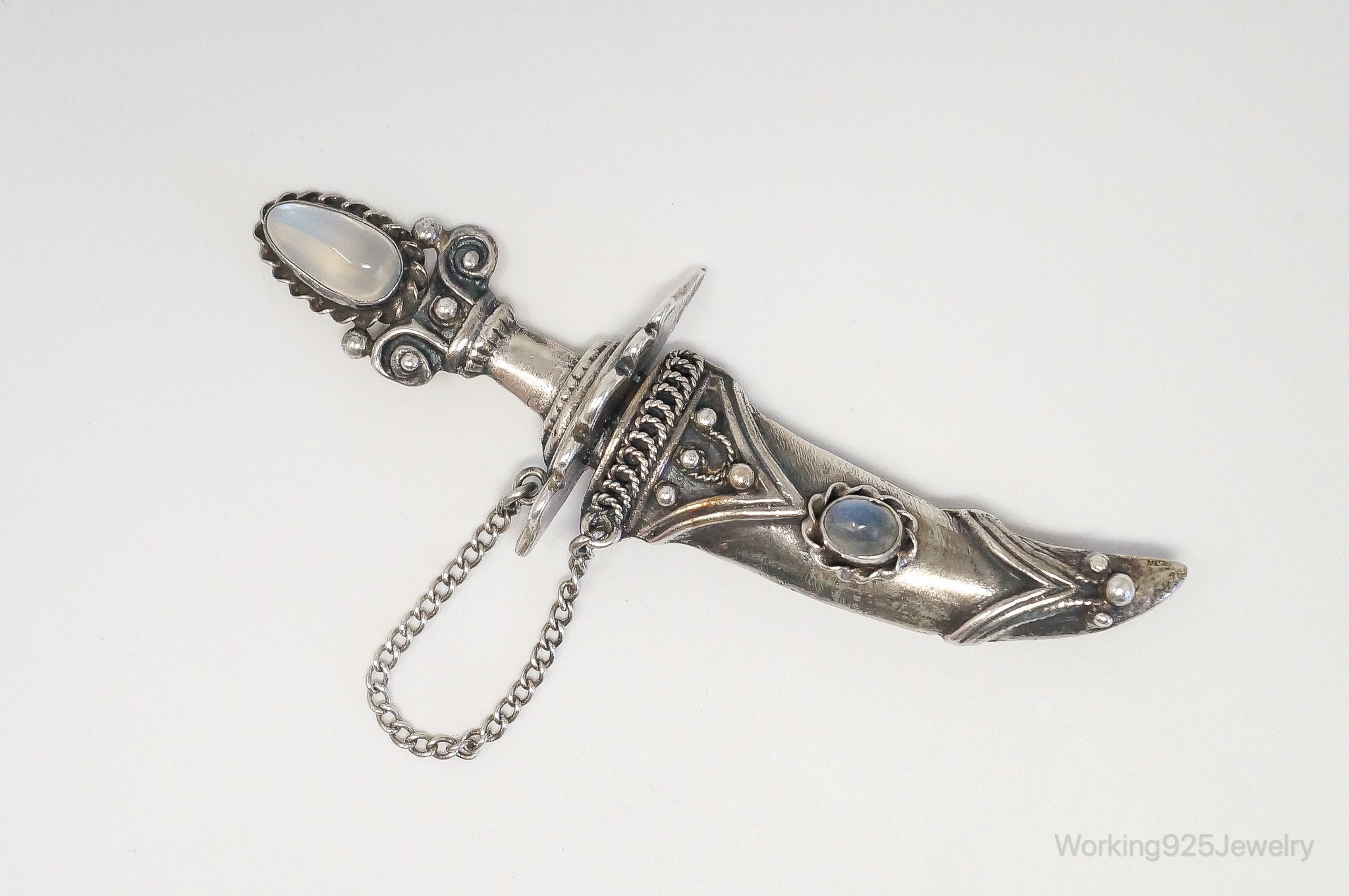 Large Antique Moonstone Sword Dagger Pin Brooch