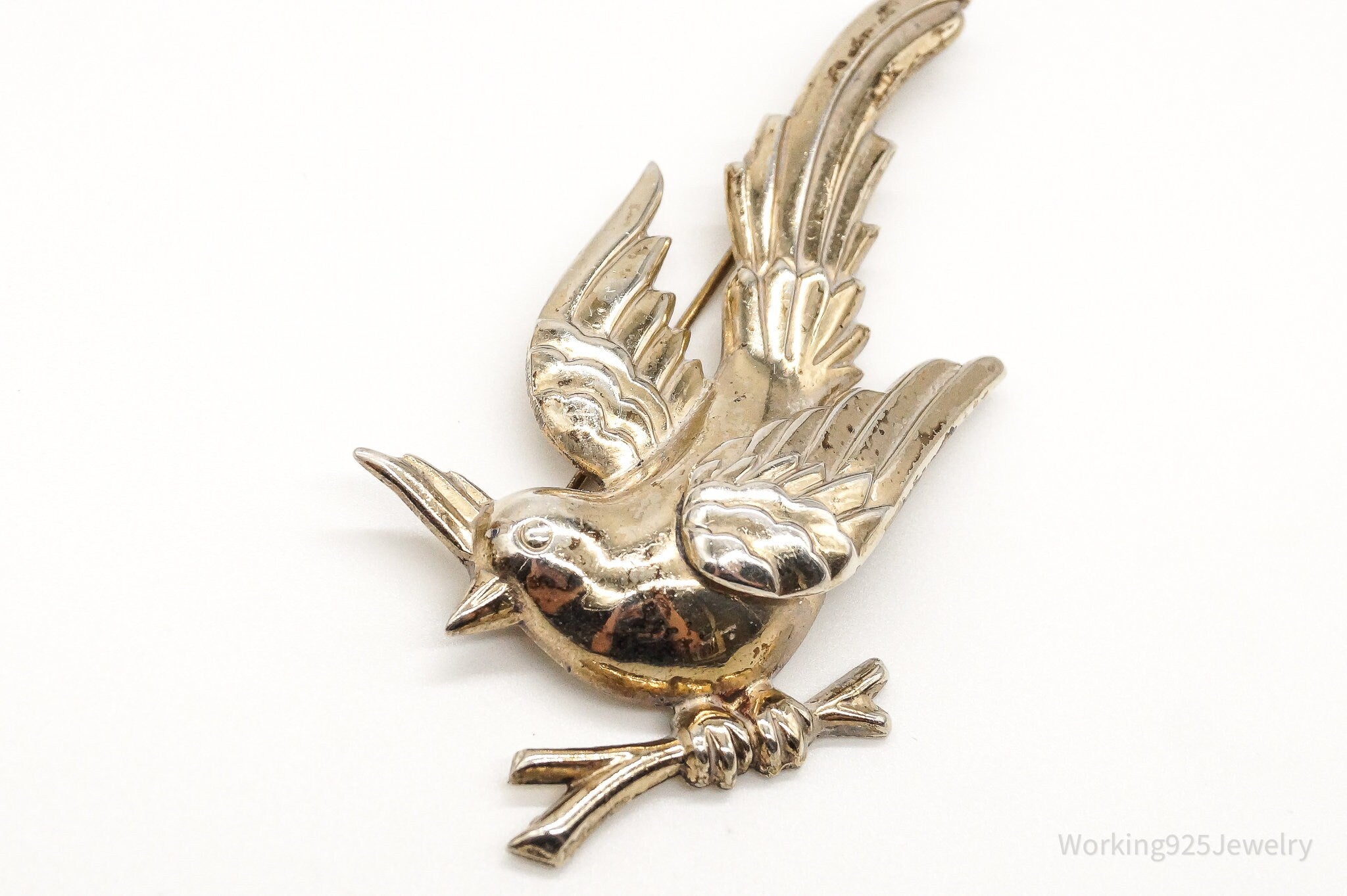 Rare Large Vintage Designer Monet Bird Gold Wash Sterling Silver Brooch Pin