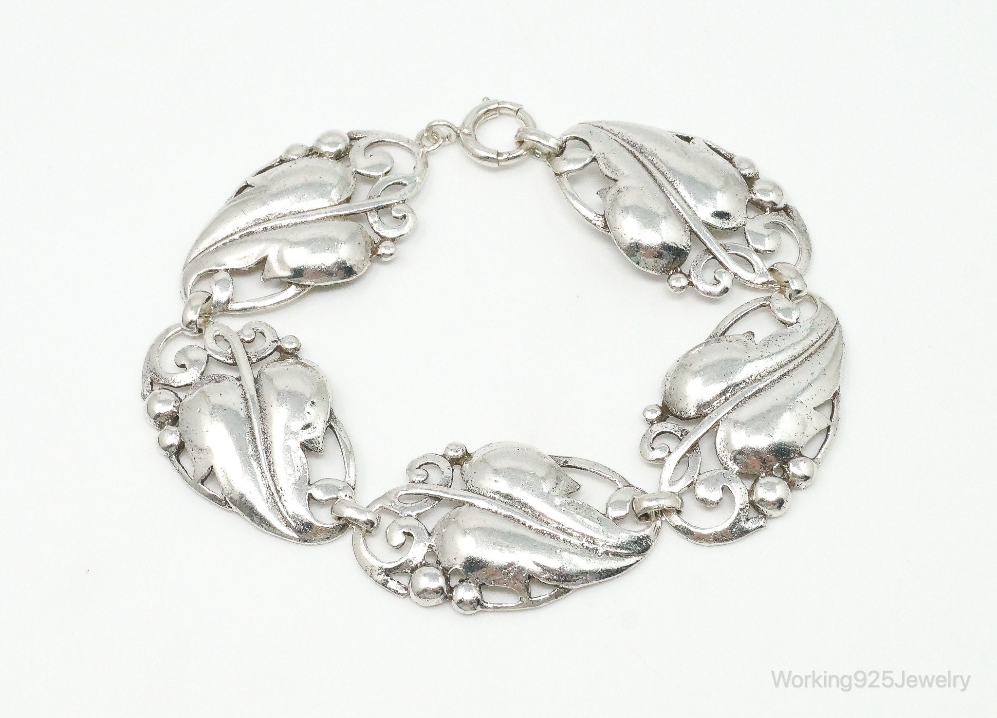 Antique Designer Bau Bauring Sterling Silver Leaf Vine Panel Bracelet