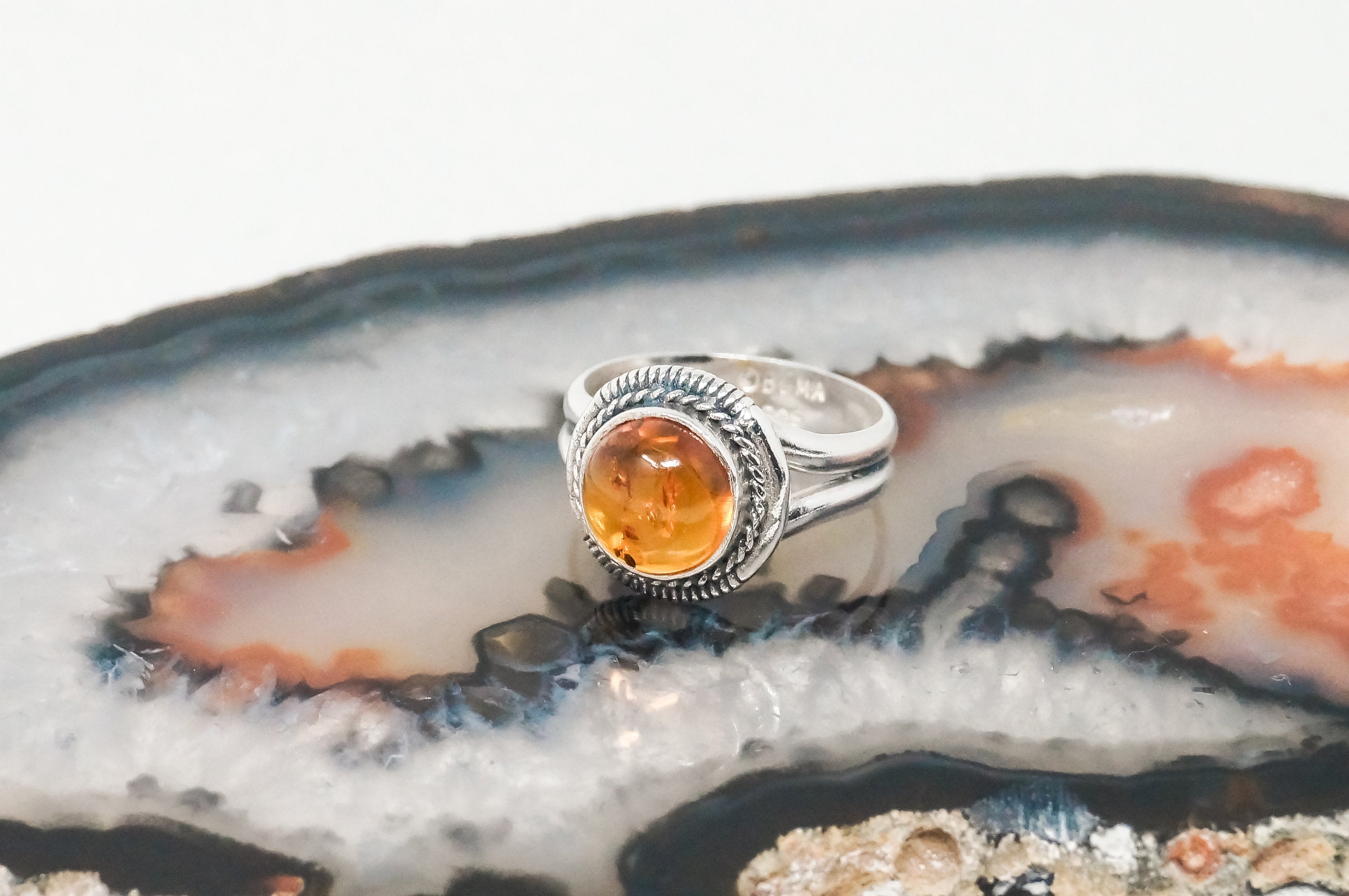 Vintage Designer BOMA Amber Rope Design Sterling Silver Ring - Sz 5 -783750436