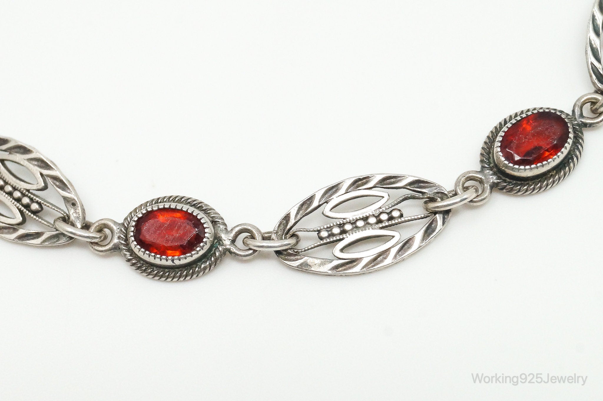 Antique Art Deco Garnet Sterling Silver Bracelet