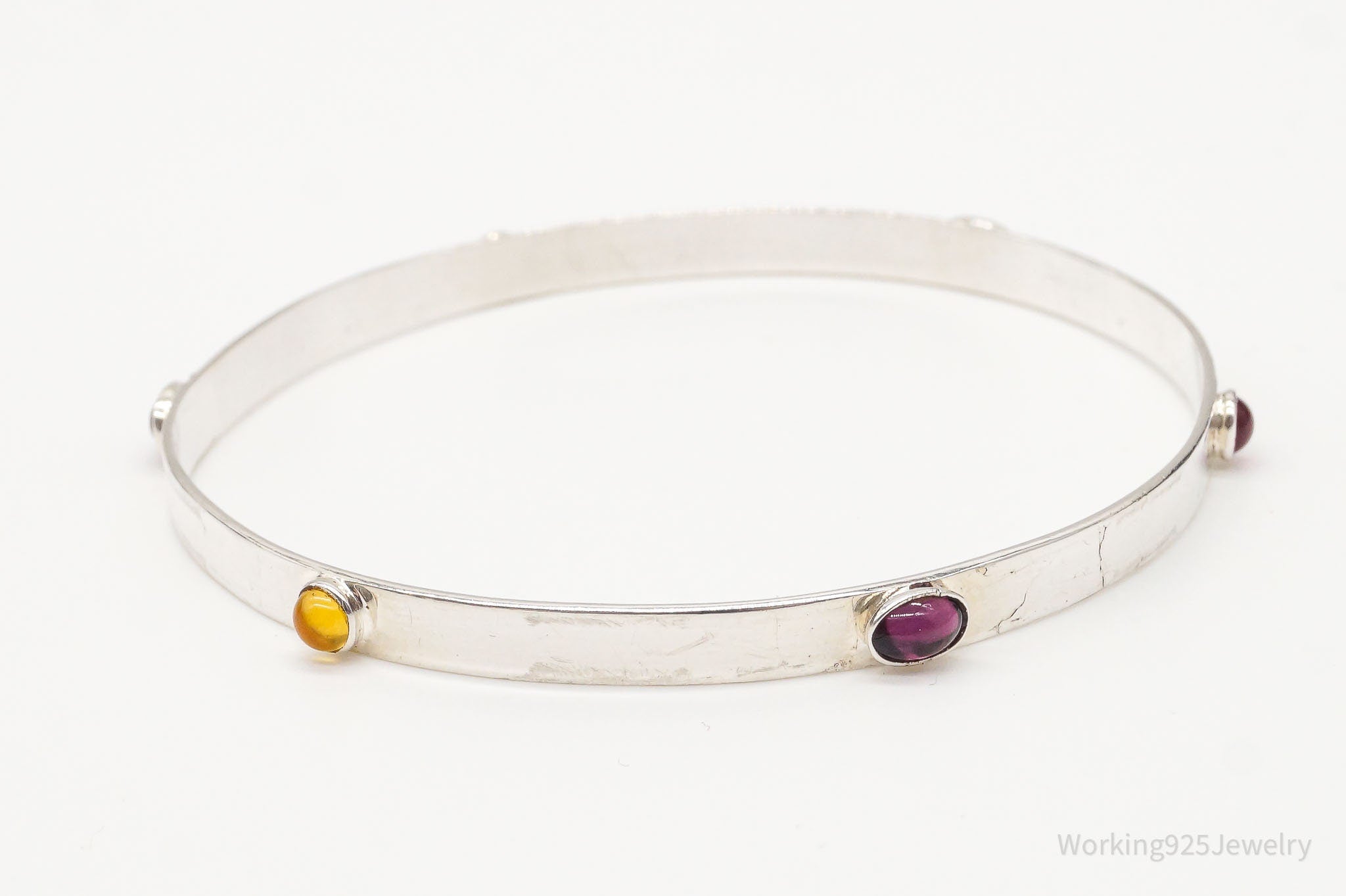 Antique Multi Color Glass Sterling Silver Bangle Bracelet