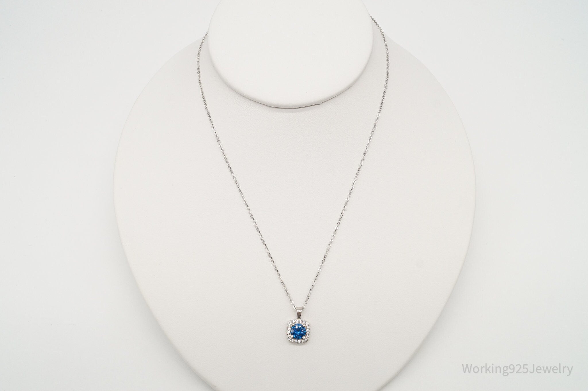 Designer Ryze Blue & White Cubic Zirconia Sterling Silver Necklace