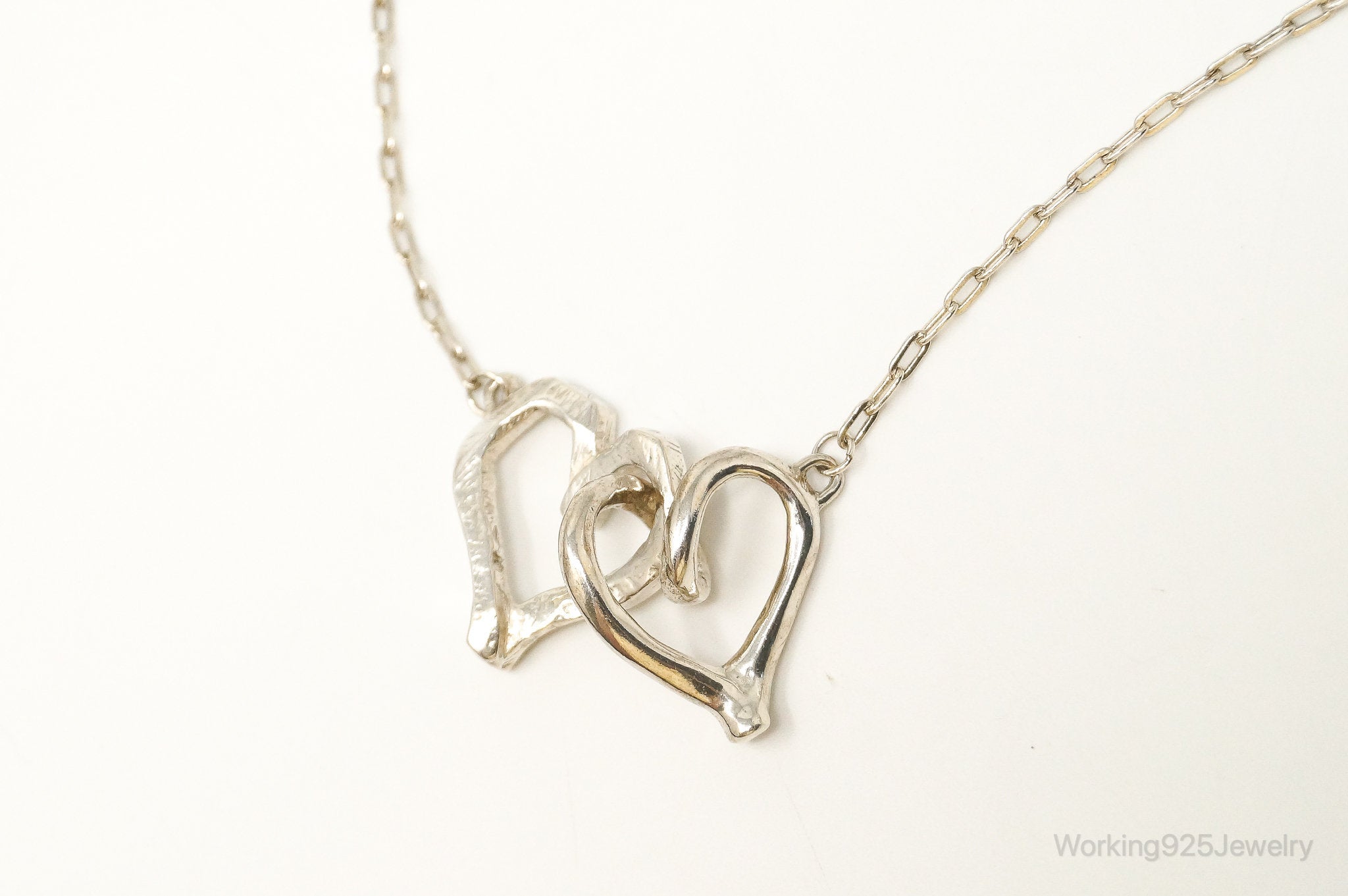 Vintage Open Linked Hearts Lovers Sterling Silver Necklace