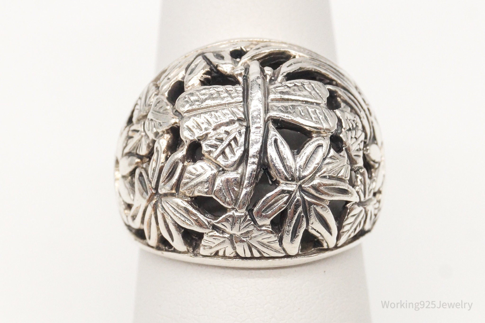 Vintage Dragonfly In Flight Dome Sterling Silver Ring Size 6.75