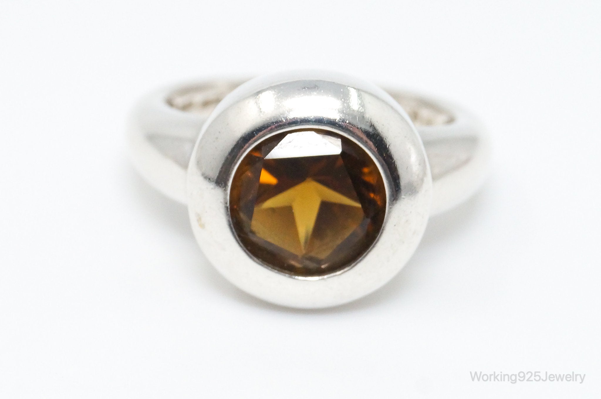 Vintage Fire Citrine CHECK STONE Sterling Silver Ring - SZ 9