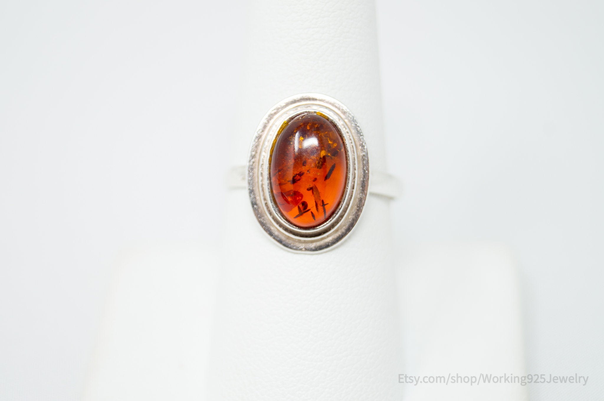 Vintage Amber Sterling Silver Statement Ring - Size 8.25