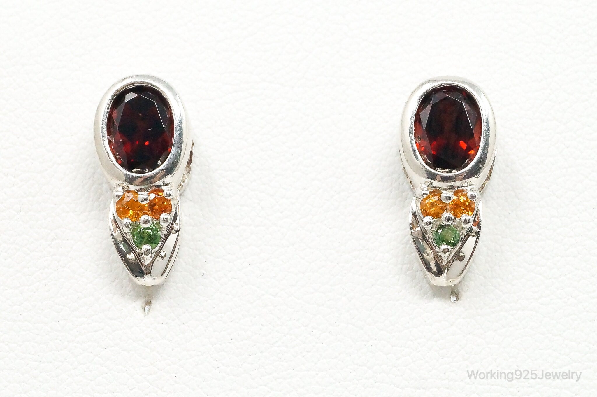 Vintage Garnet Peridot Citrine Sterling Silver Earrings