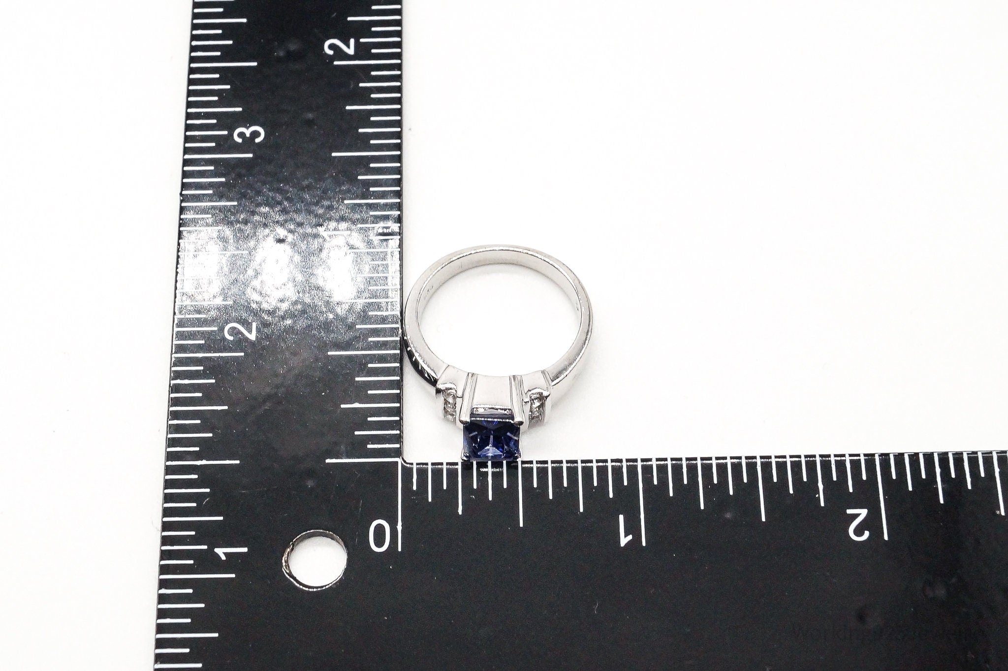 Vintage Iolite Cubic Zirconia Sterling Silver Ring Size 7.25