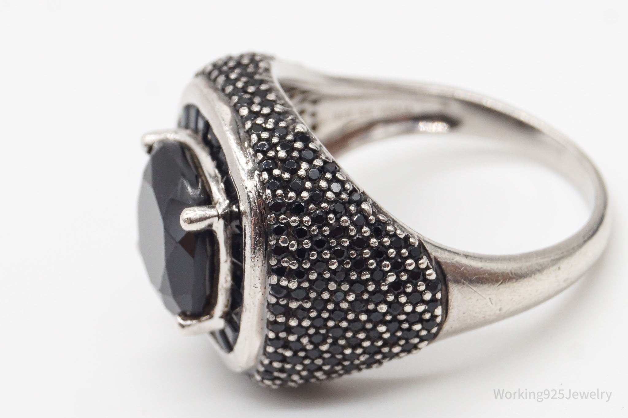 Vintage Designer Black Spinel Sterling Silver Ring - Size 8.75