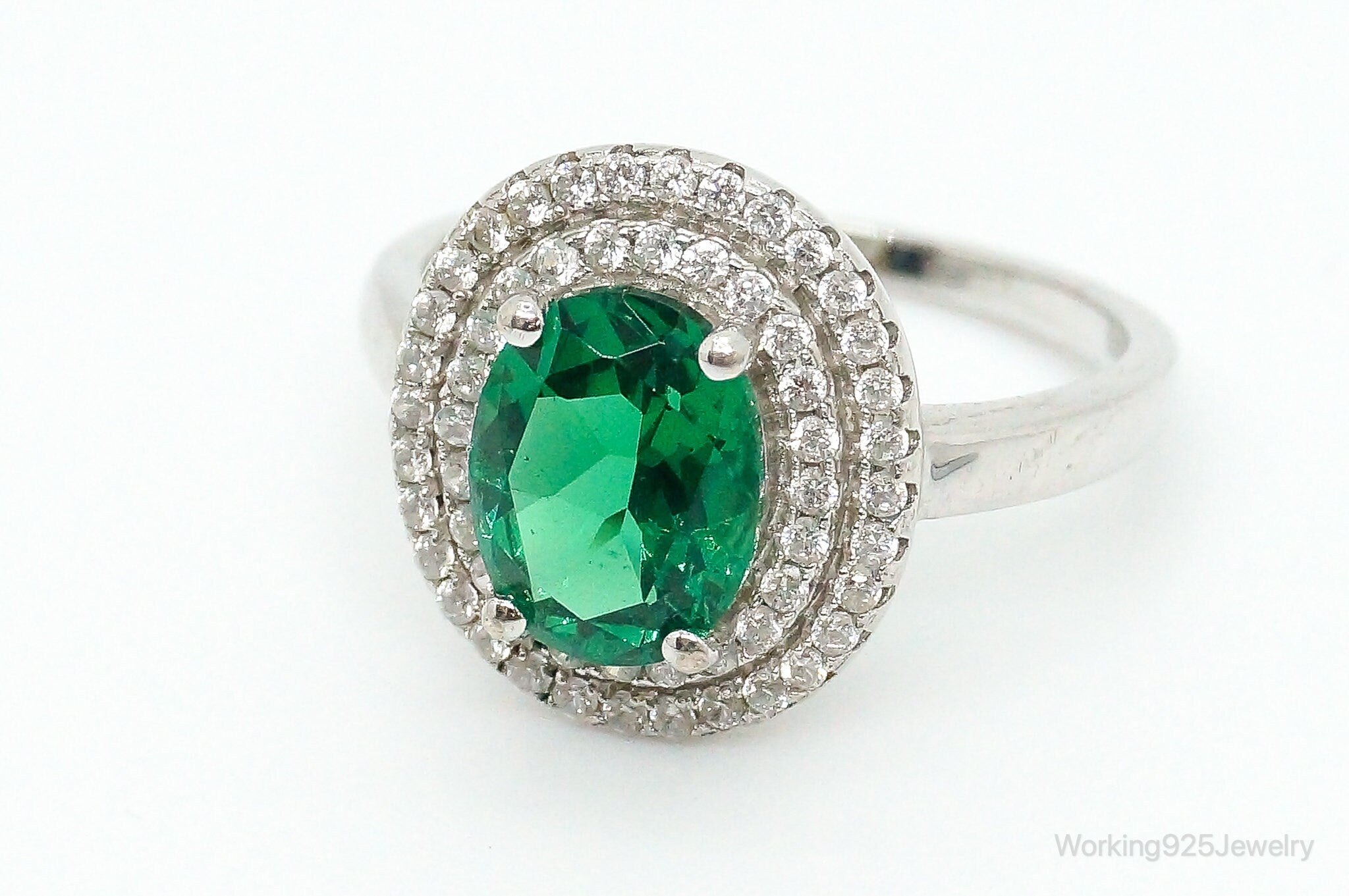 Lab Emerald Cubic Zirconia Sterling Silver Ring - Size 7