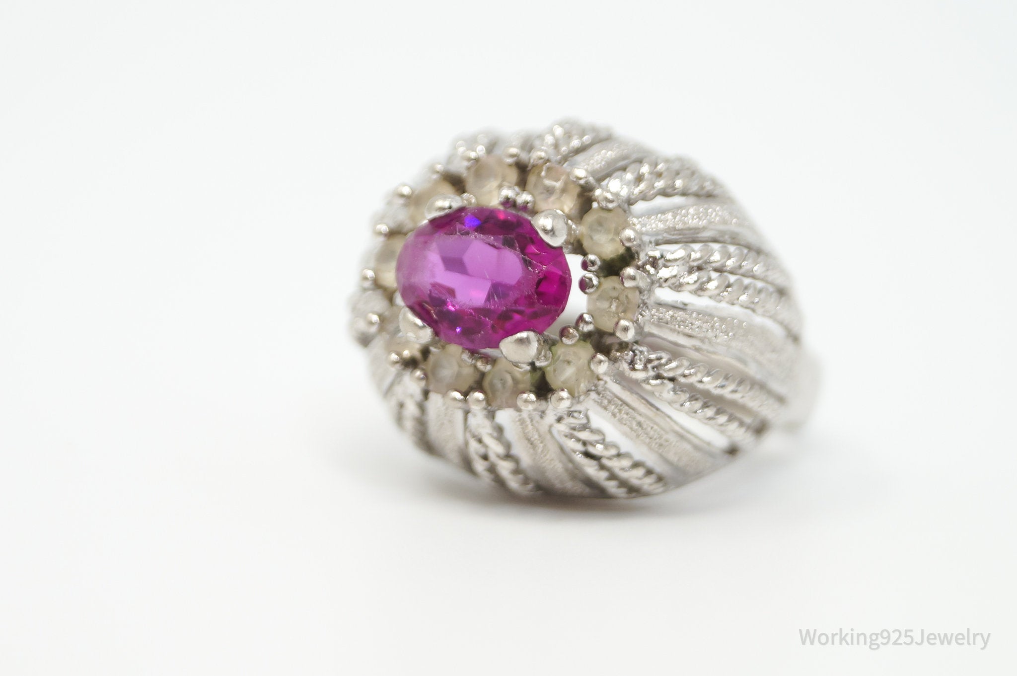 Antique Designer GR Hot Pink Topaz Sterling Silver Dome Bombe Ring - Sz 6