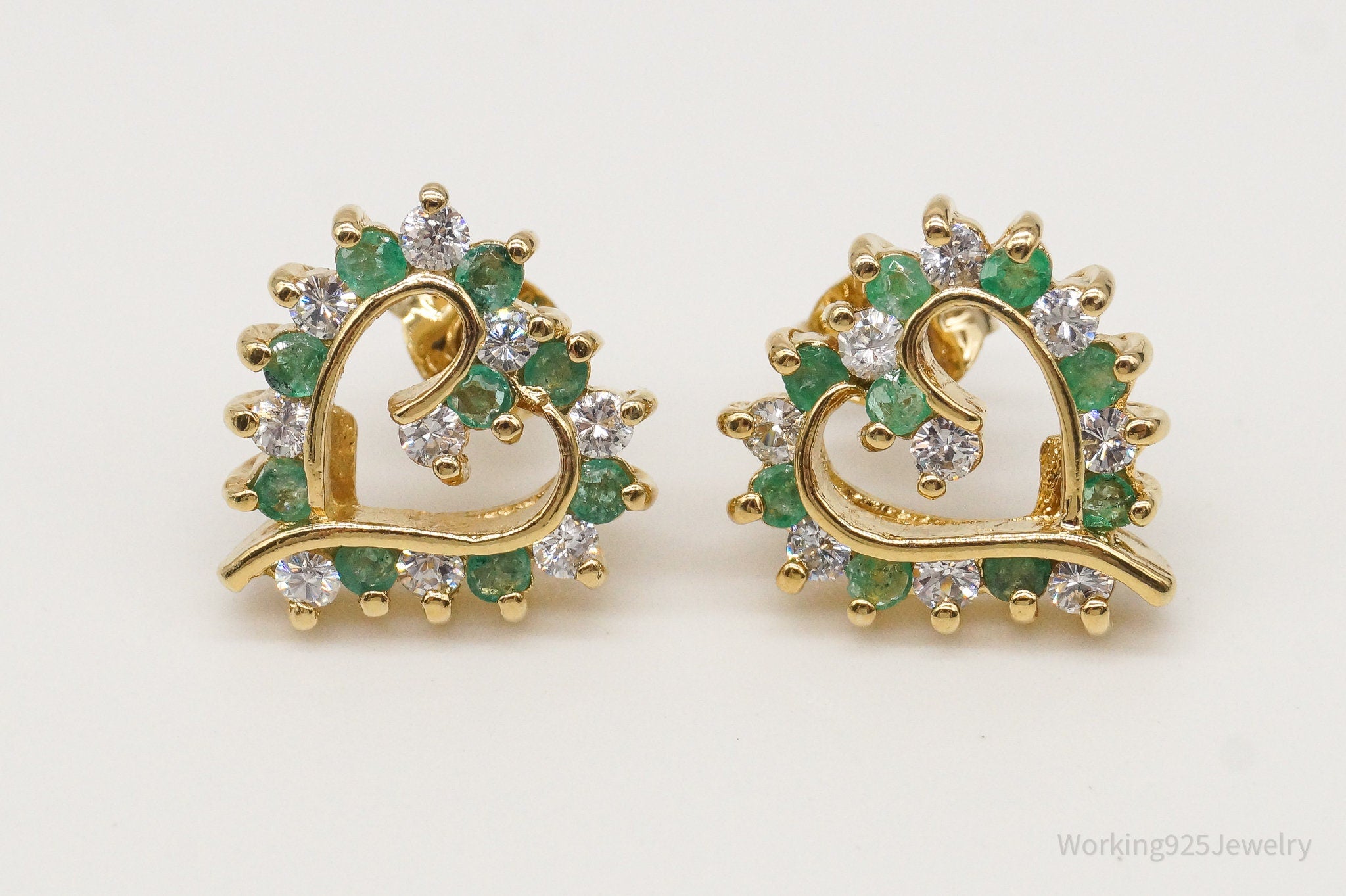 Ross Simons Emerald & CZ Gold Over Sterling Silver Earrings