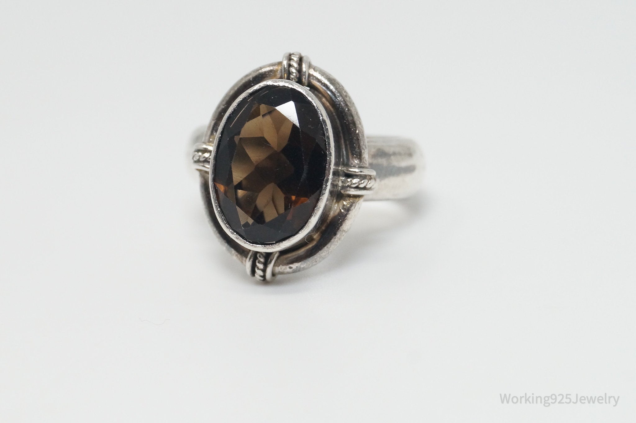 Vintage Designer BA Suarti Smoky Topaz Sterling Silver Ring Size 8.5