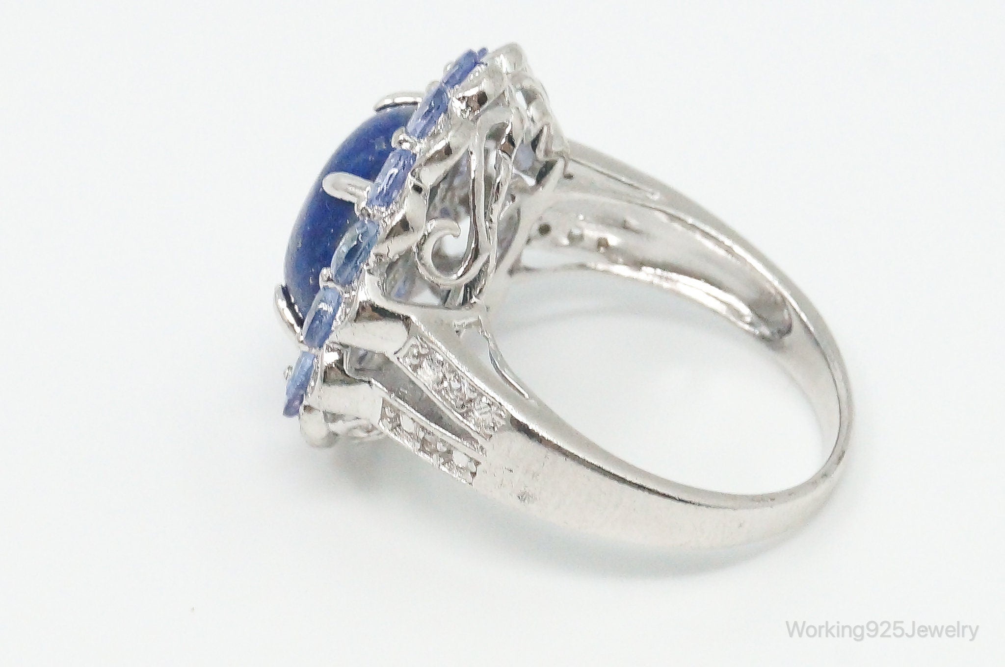 Vintage Lapis Lazuli Iolite Cubic Zirconia Sterling Silver Ring - Size 8