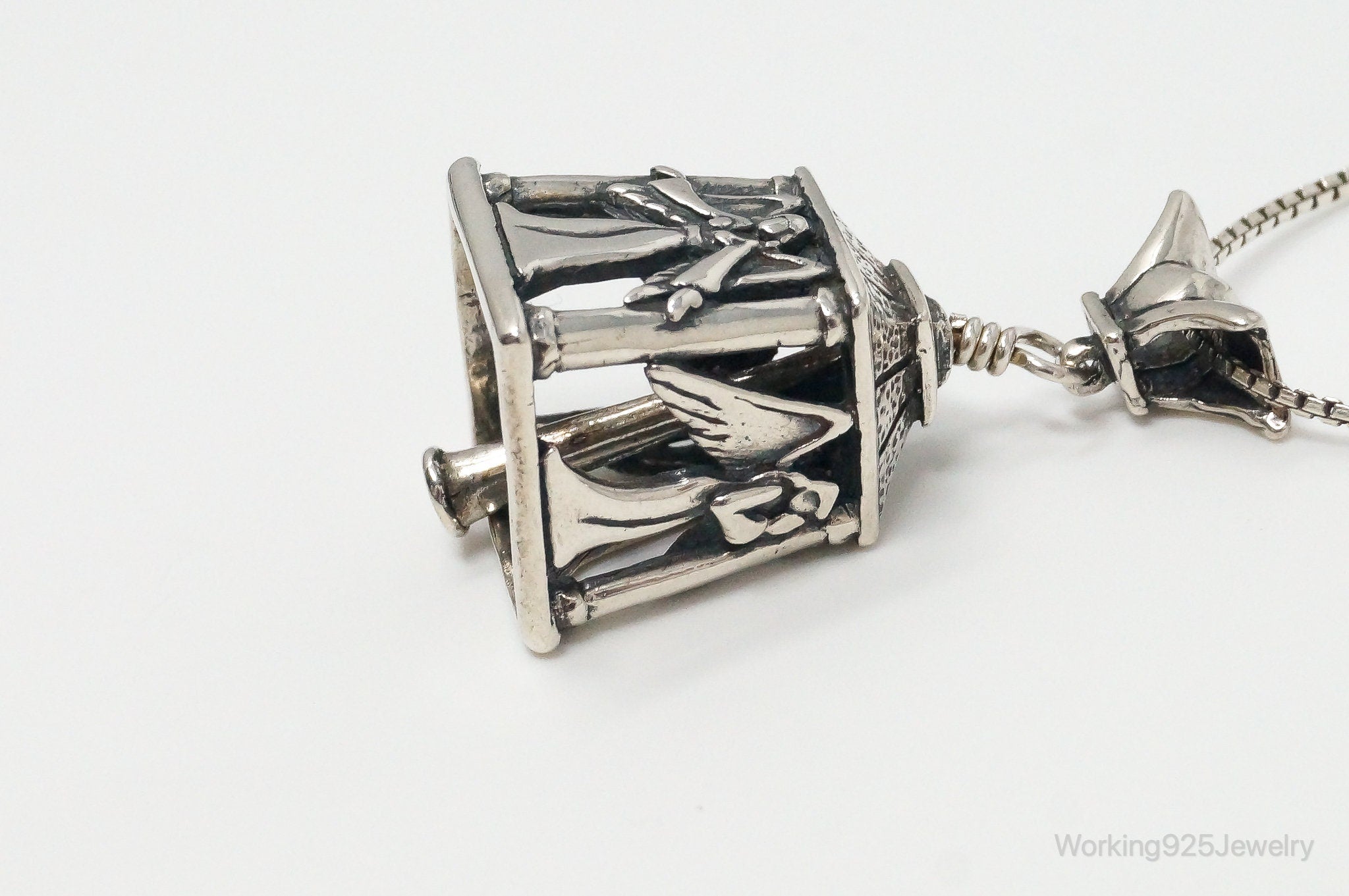 Four Sided Angel Bell Sterling Silver Necklace