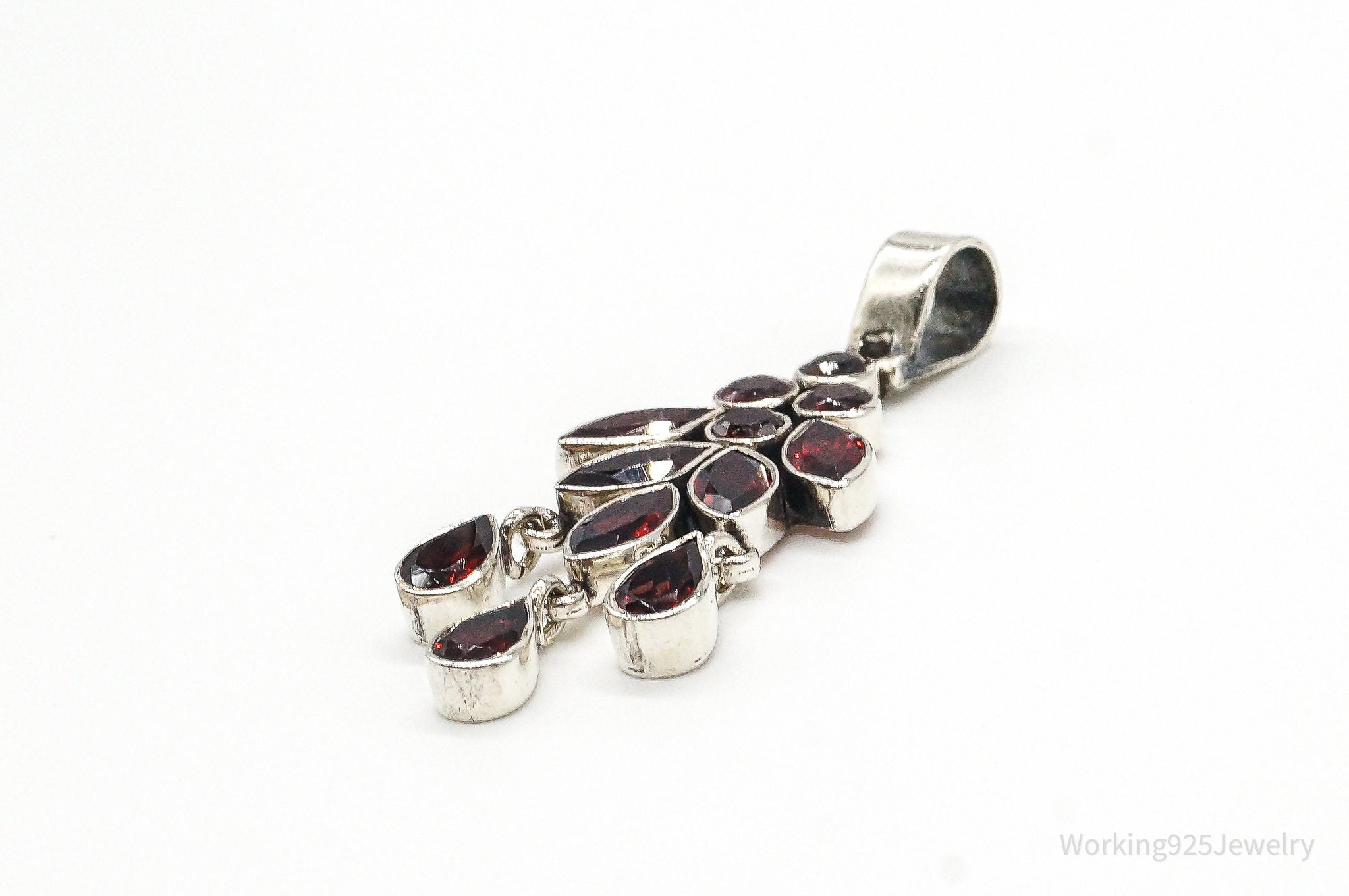 Vintage Garnet Bali Style Sterling Silver Dangle Pendant