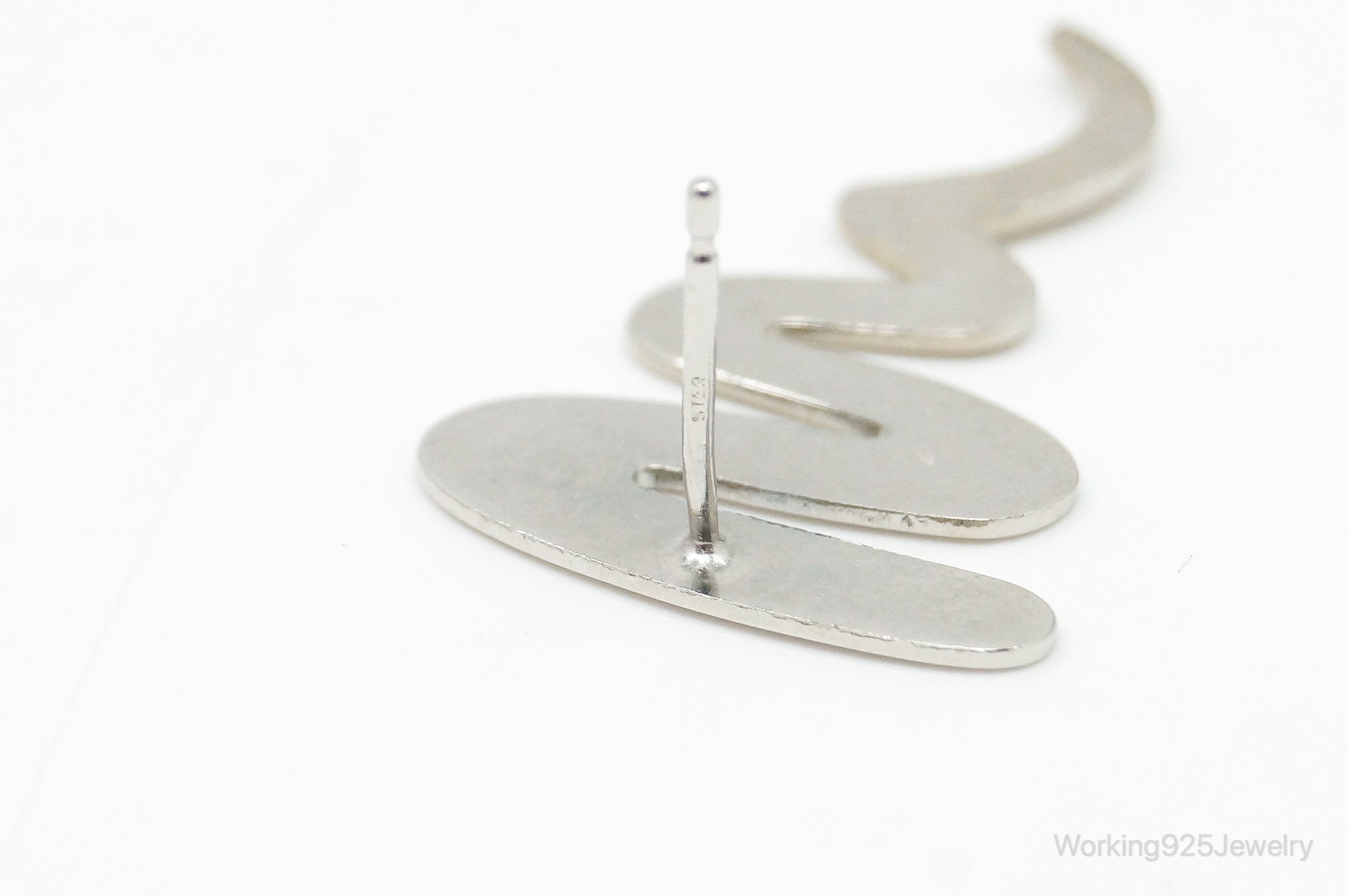 Long Vintage Scribble Modernist Style Sterling Silver Earrings