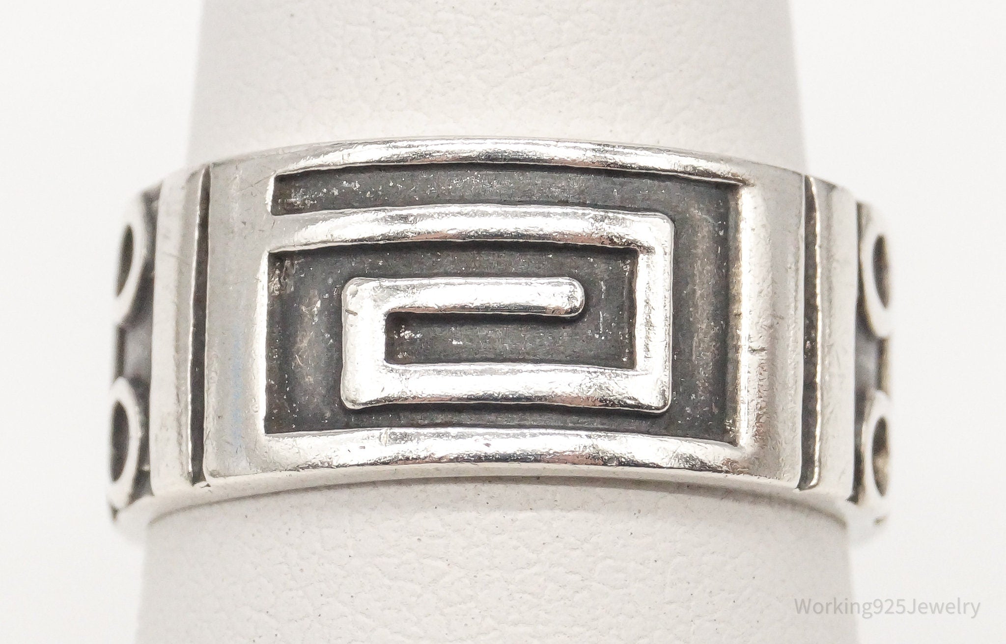 Vintage Greek Key Aztec Design Sterling Silver Band Ring - Size 6.75