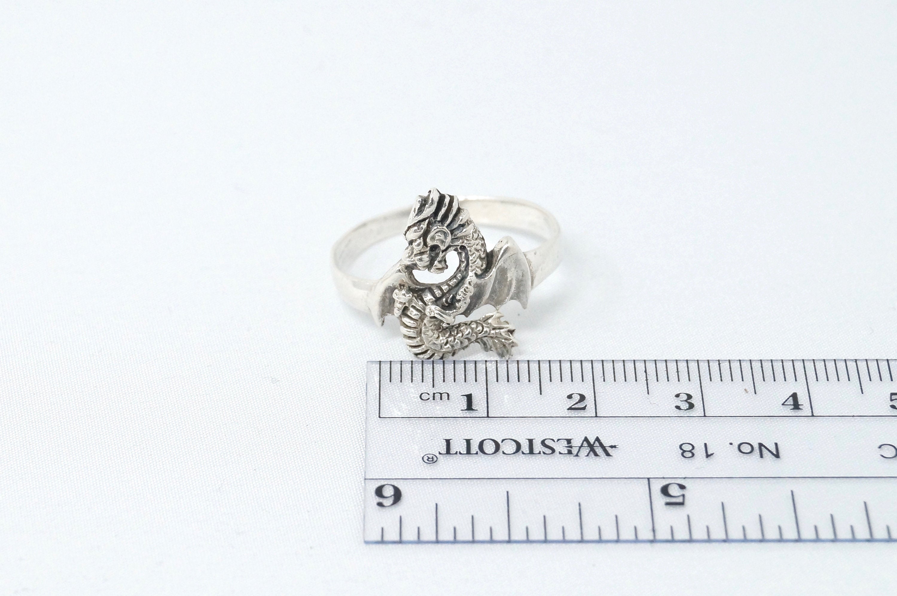 Amazing Vintage Flying Magical Dragon Sterling Silver Ring - Size 11